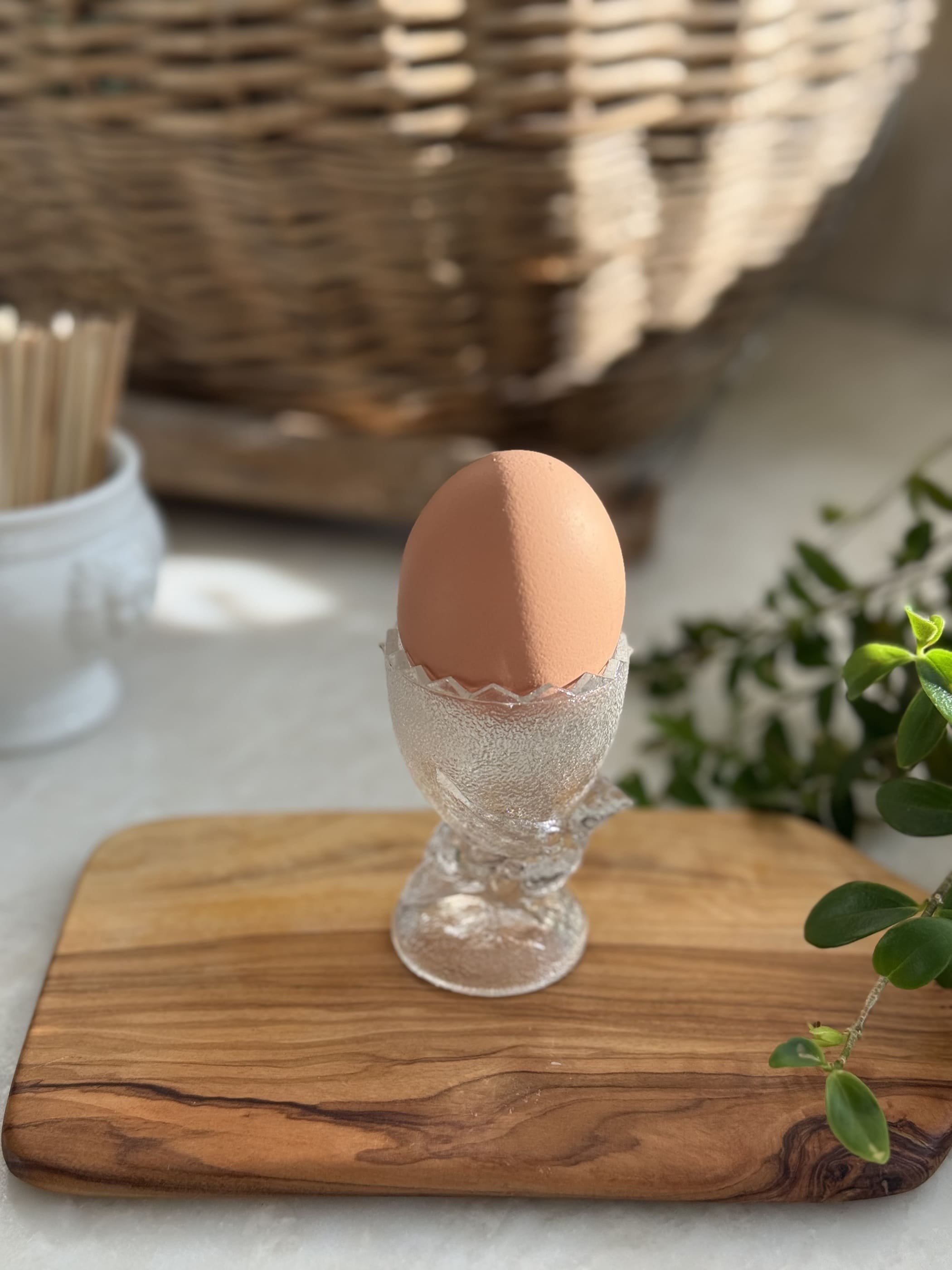 Vintage French Glass Hen Pedestal Egg Cup - Coquetier