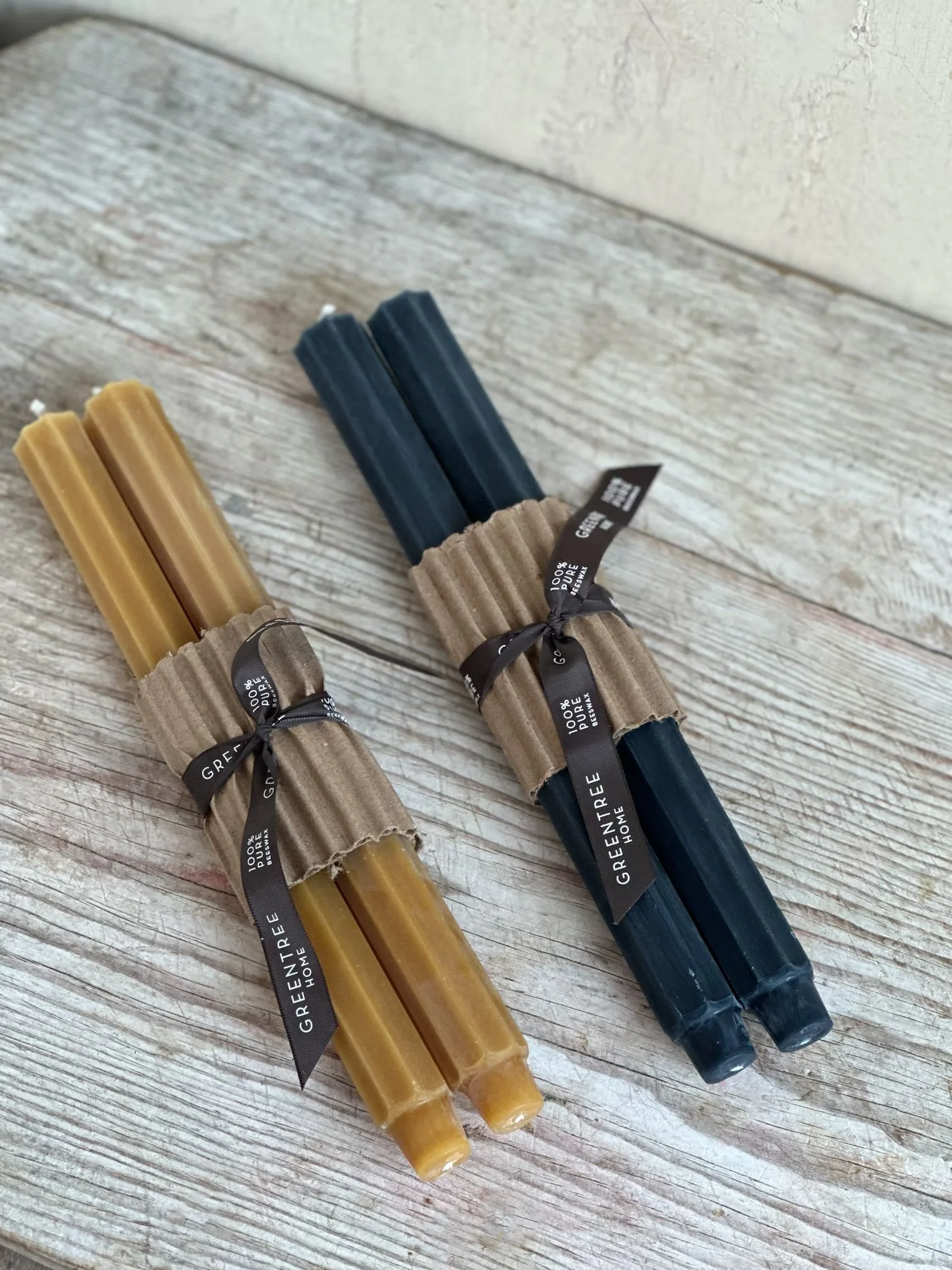 Fluted Beeswax Taper Candles - Rich Blue and Gold Colors