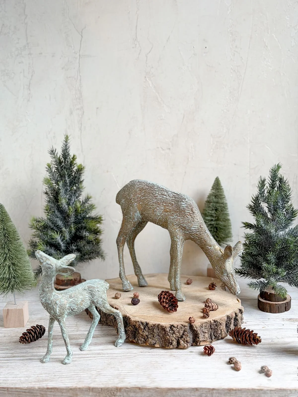 Antiqued Gold Deer Figurines - Doe and Fawn