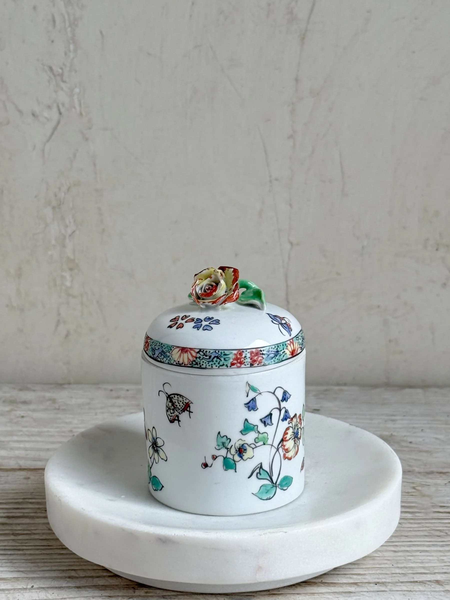 Vintage Porcelain Lidded Jar | Famille Rose Style