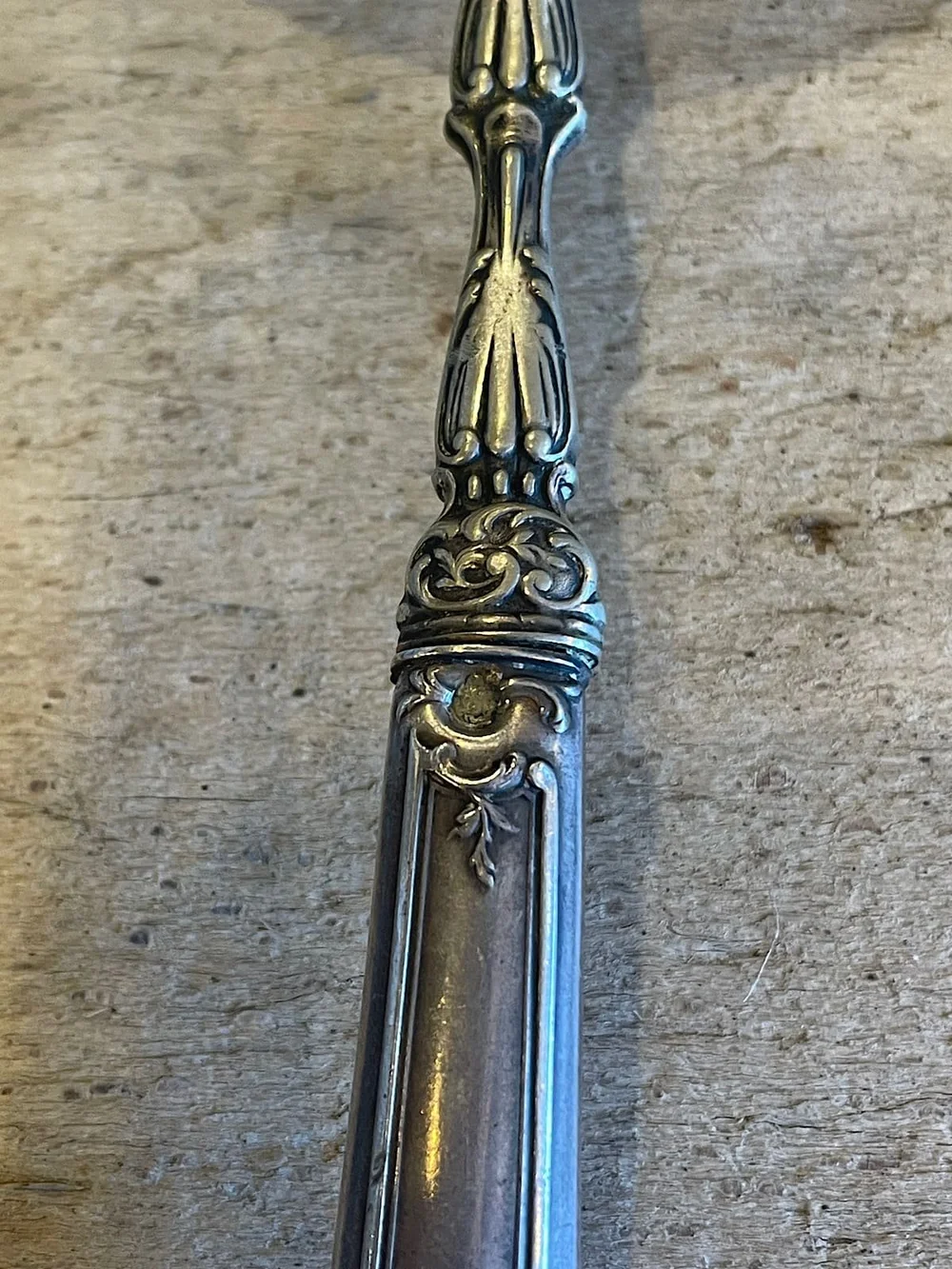 Antique French Minerva Silver Serving Spoon Ornate Repousse Handle, tched  Bowl