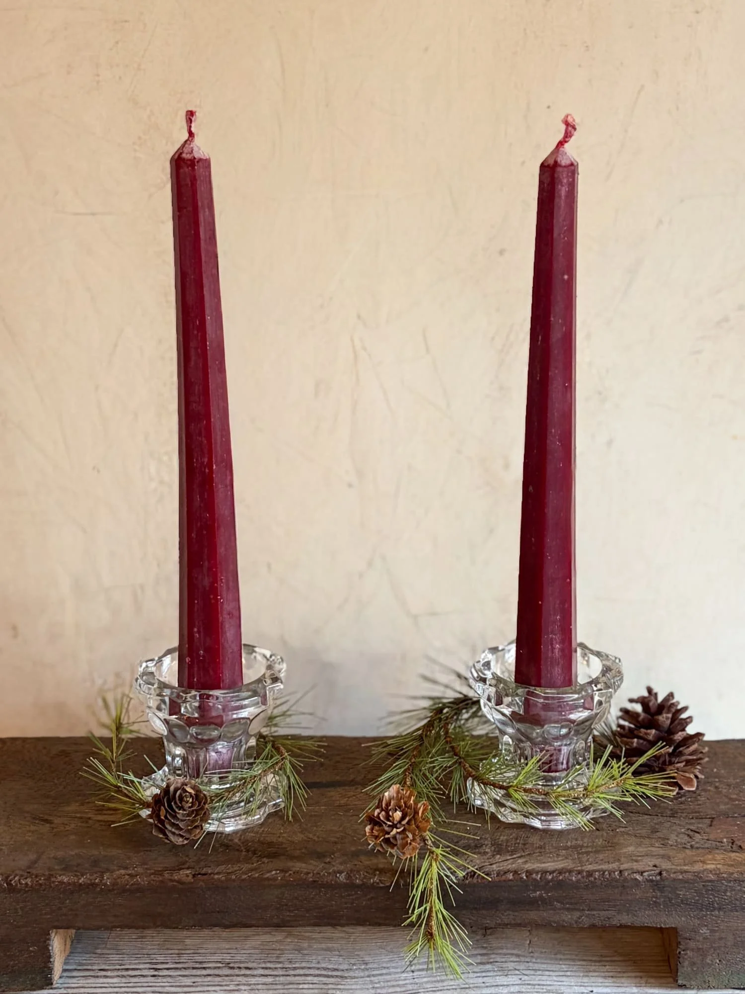 Vintage French Pressed Glass Candle Holders with Scalloped Edge - Pair