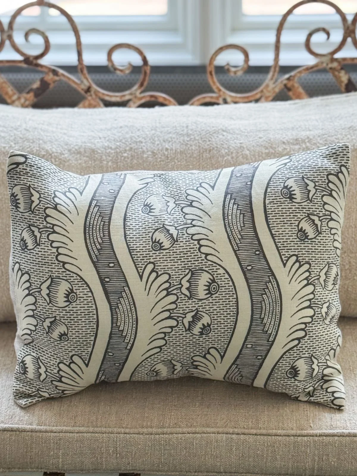 Antoinette Poisson French Linen Throw Pillow - Domino Print 2B Grenade - Pomegranate