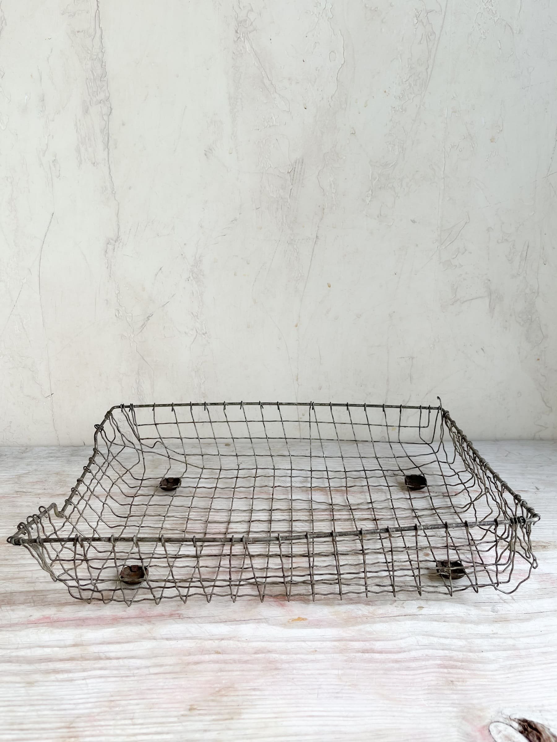 Vintage French Wire In/Out Letter Tray Paper File Organizer Catch