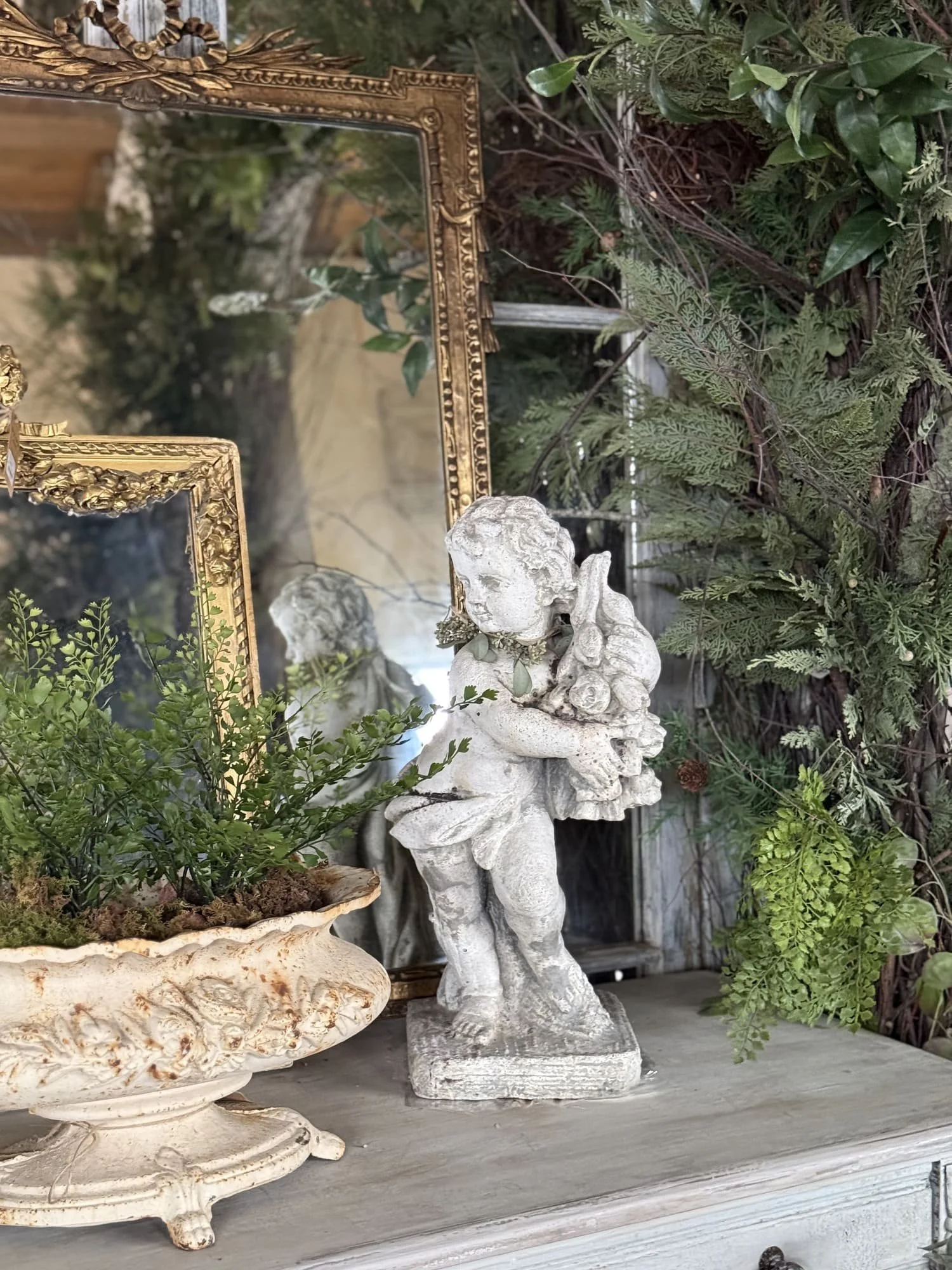 cherub garden statue cast iron cache pot planter
