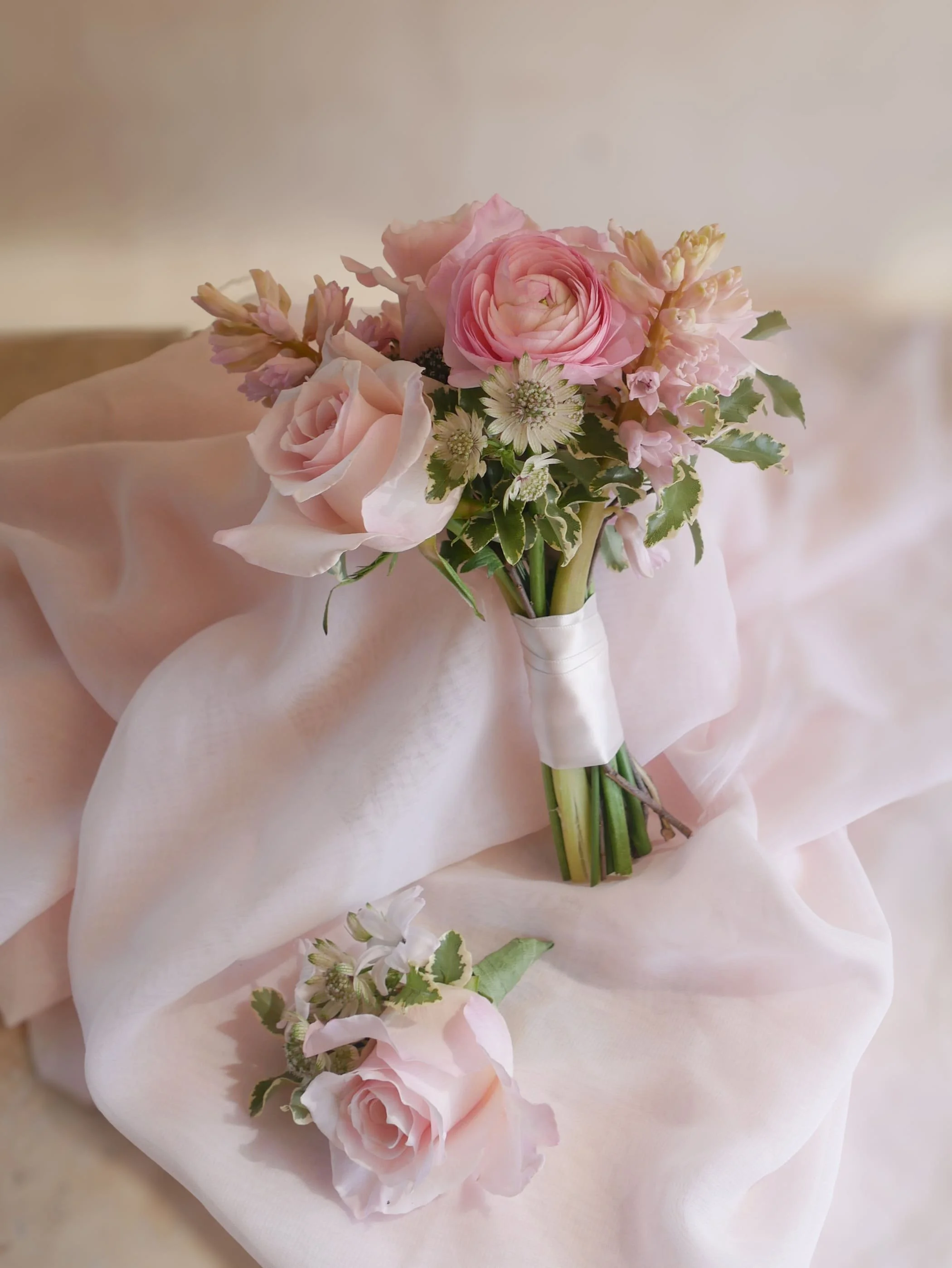 Prom Posy Handheld Bouquet & Boutonniere - Pinks