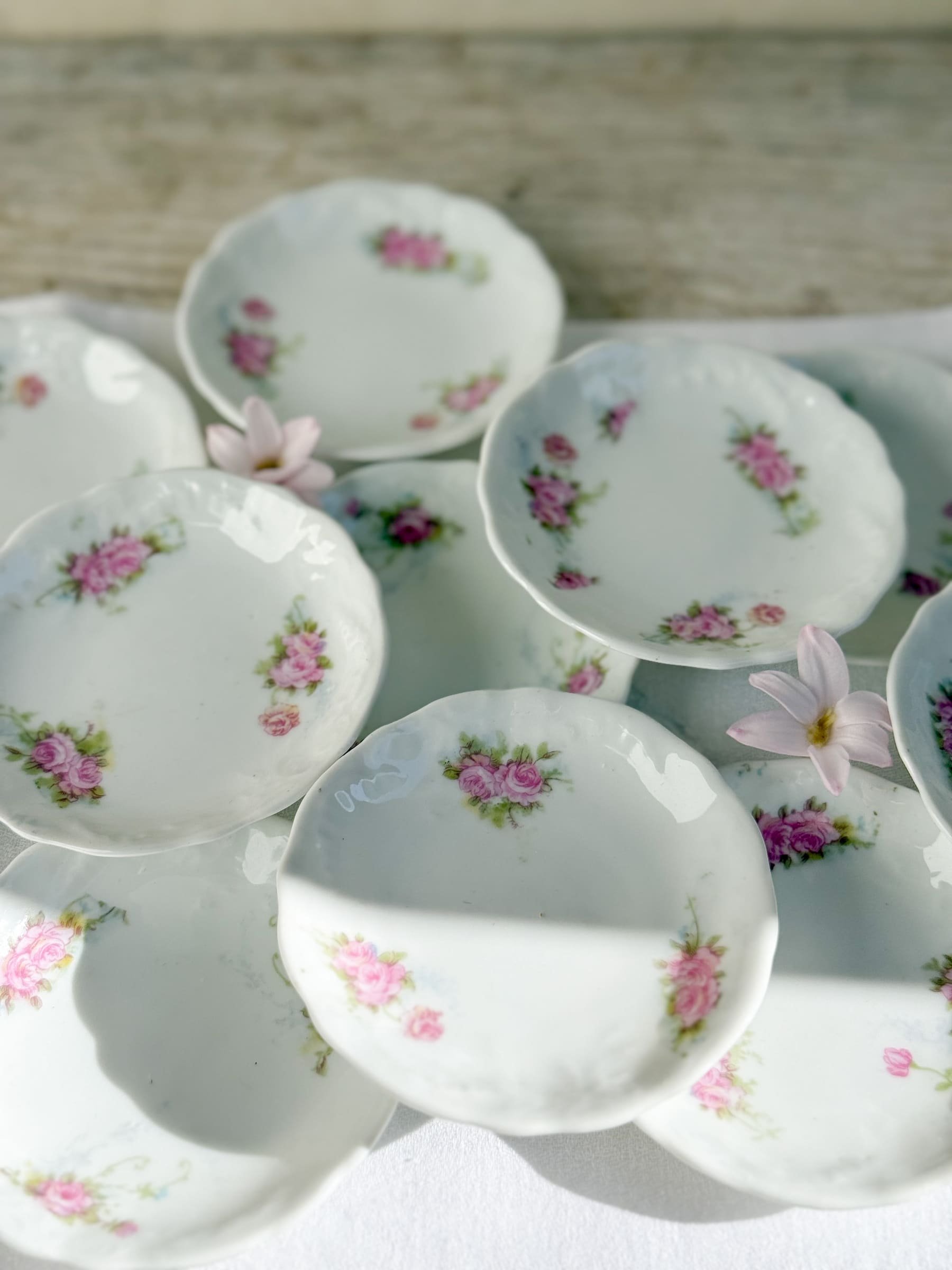 Antique French Limoges Three Roses Floral Butter Pat Dish