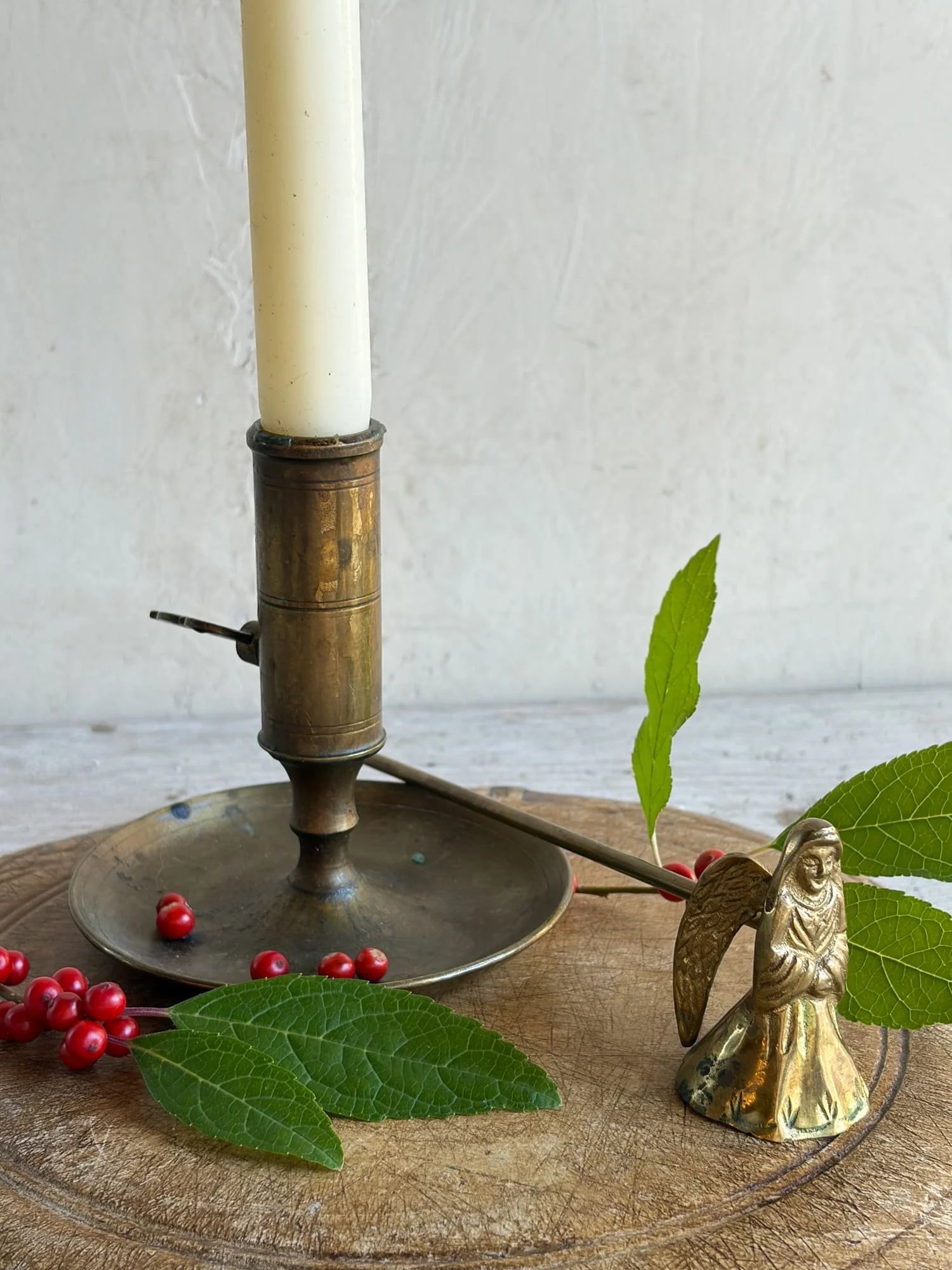 Vintage Solid Brass Candle Holder with Candle Plate and Key Riser