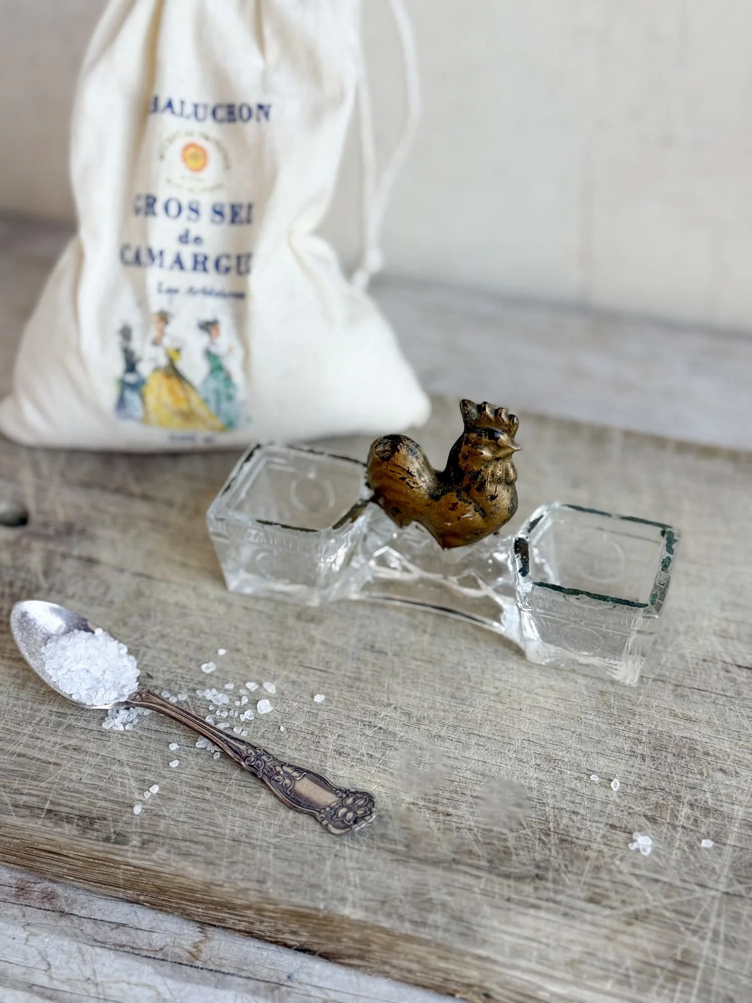 vintage-french-pressed-glass-salt-pepper-cellar-brass-rooster (1).jpg