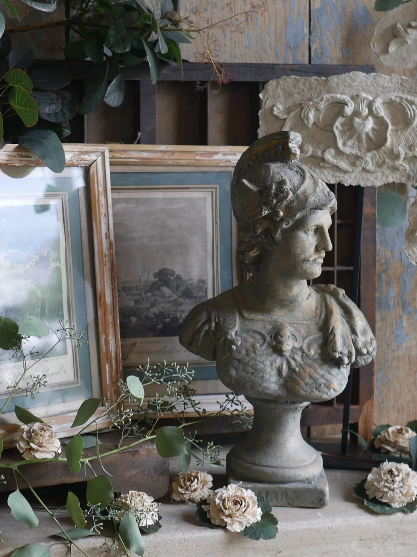 vintage stone sculpture french warrior bust
