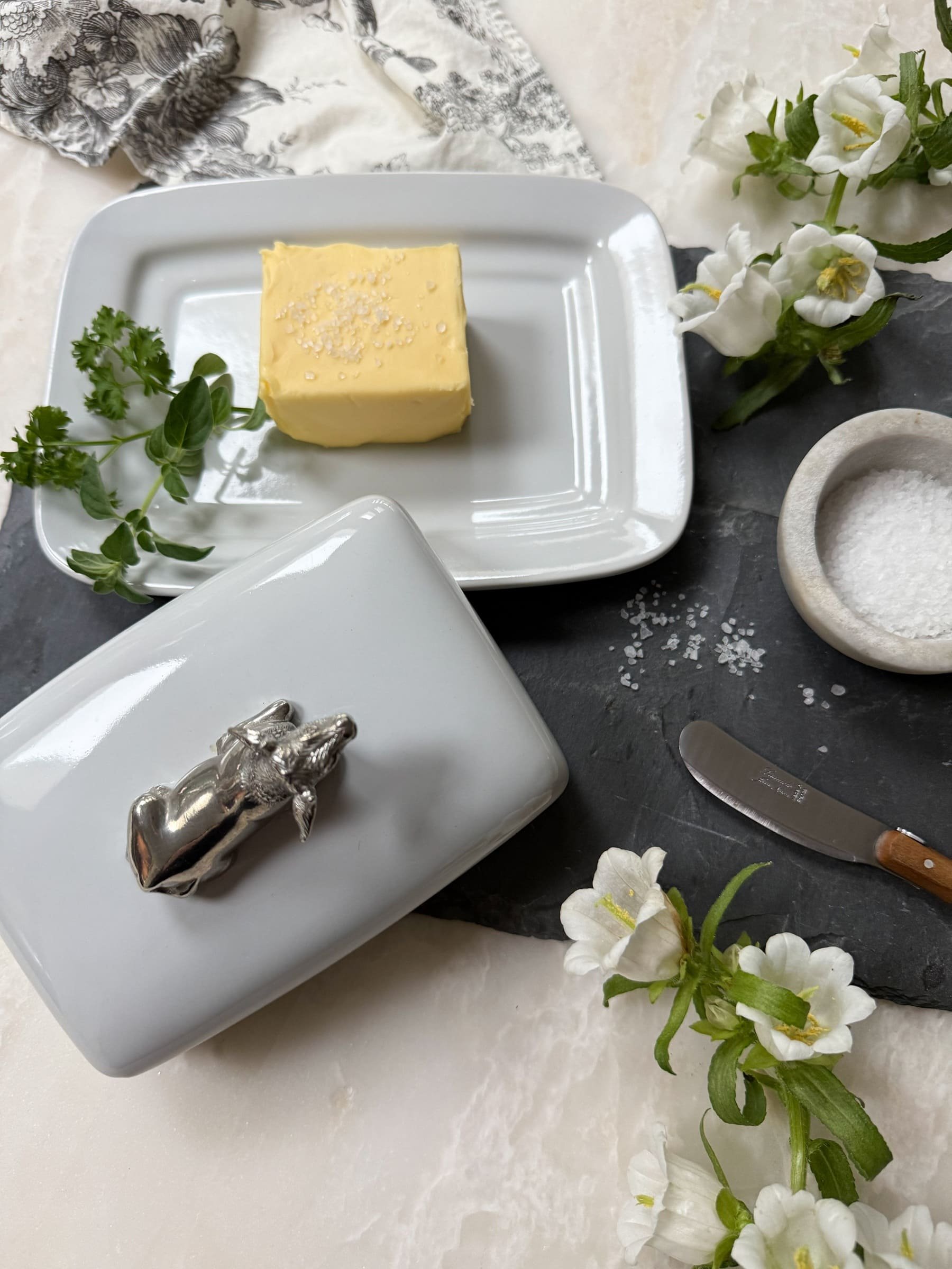 ironstone-covered butter-dish-silver-cow-handle.jpeg