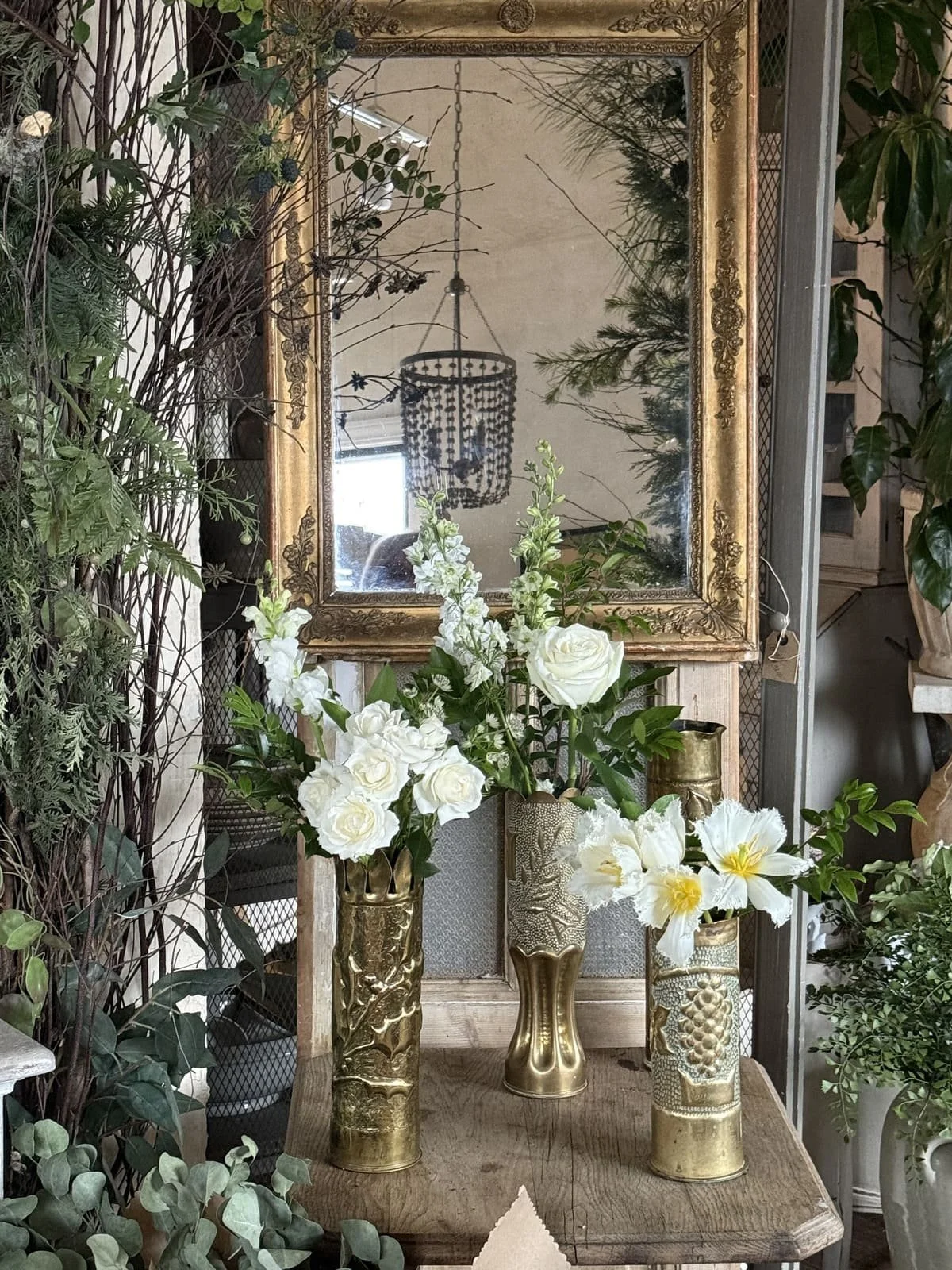 antique french mirror louis xvi gilt wood mirror brass trench art mortar vases