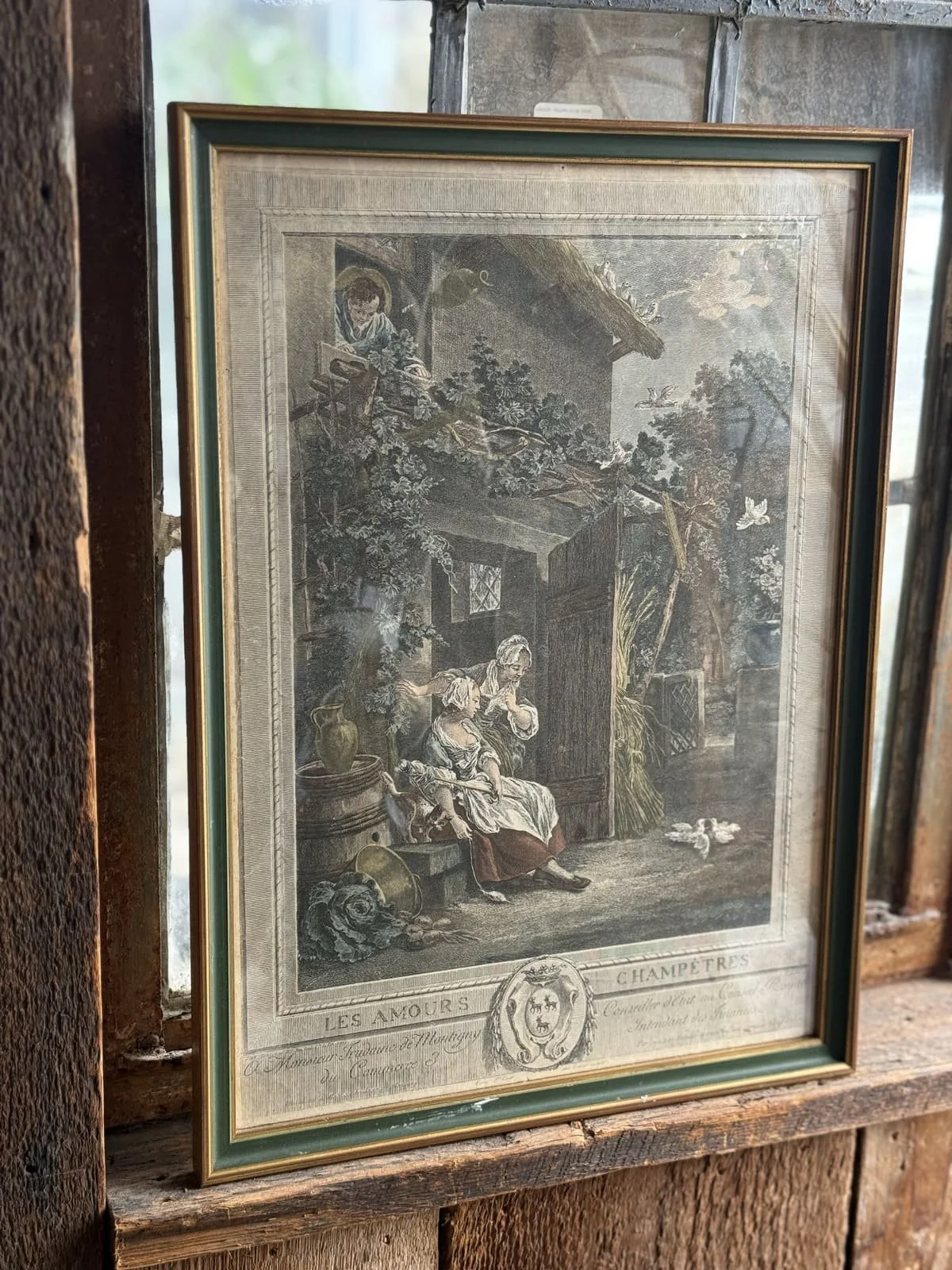 Antique 18th Century Hand Colored French Engravings in Giltwood Frames