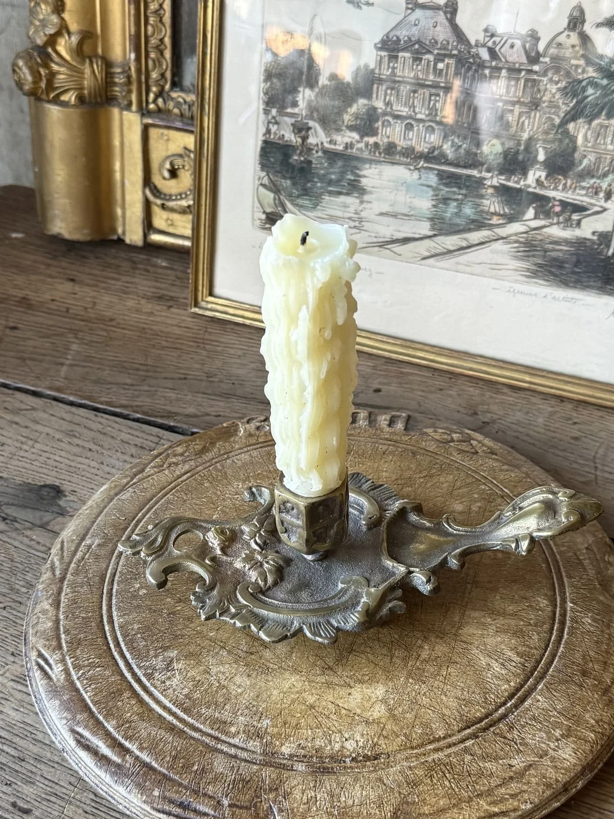 Ornate Brass Rococo Vintage French Chamberstick Candle Holder