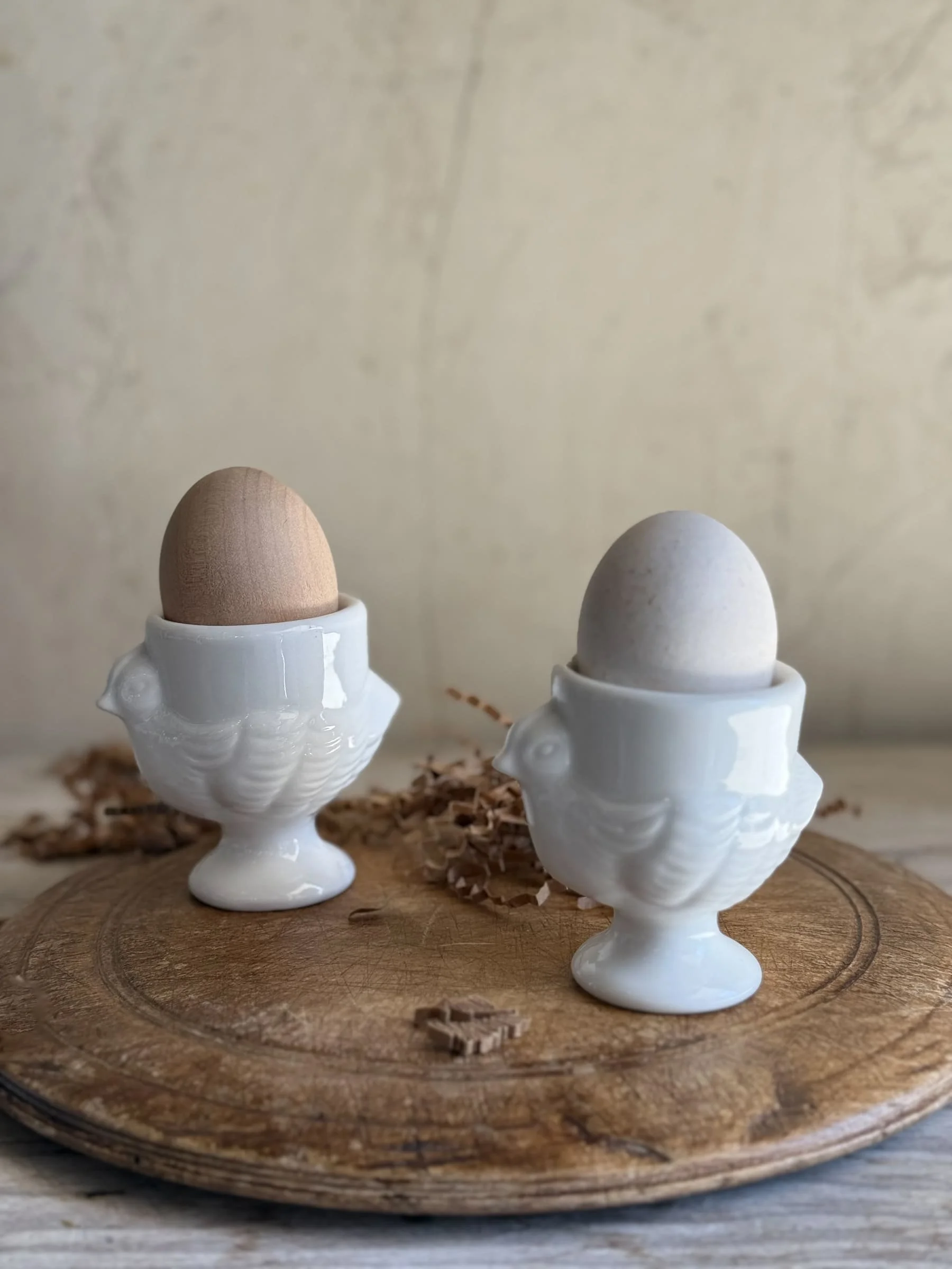 Vintage White Ironstone Pedestal Hen Chicken Egg Cup