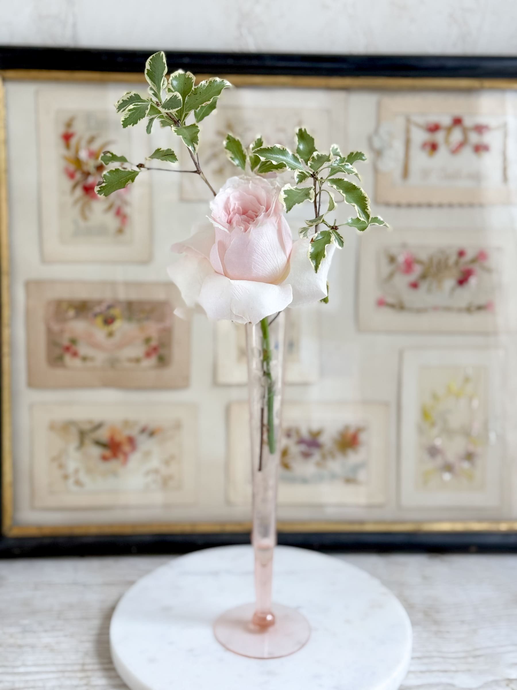 Vintage Pink Etched Depression Glass Tall Trumpet Bud Vase