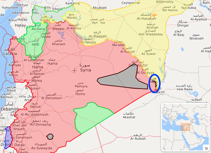 isis control/activity in Syria on 25 September 2018. Circled is the Hajin pocket, the last stretch of Isis-held towns in Syria, which is currently under attack by the SDF. Source: liveuamap.com