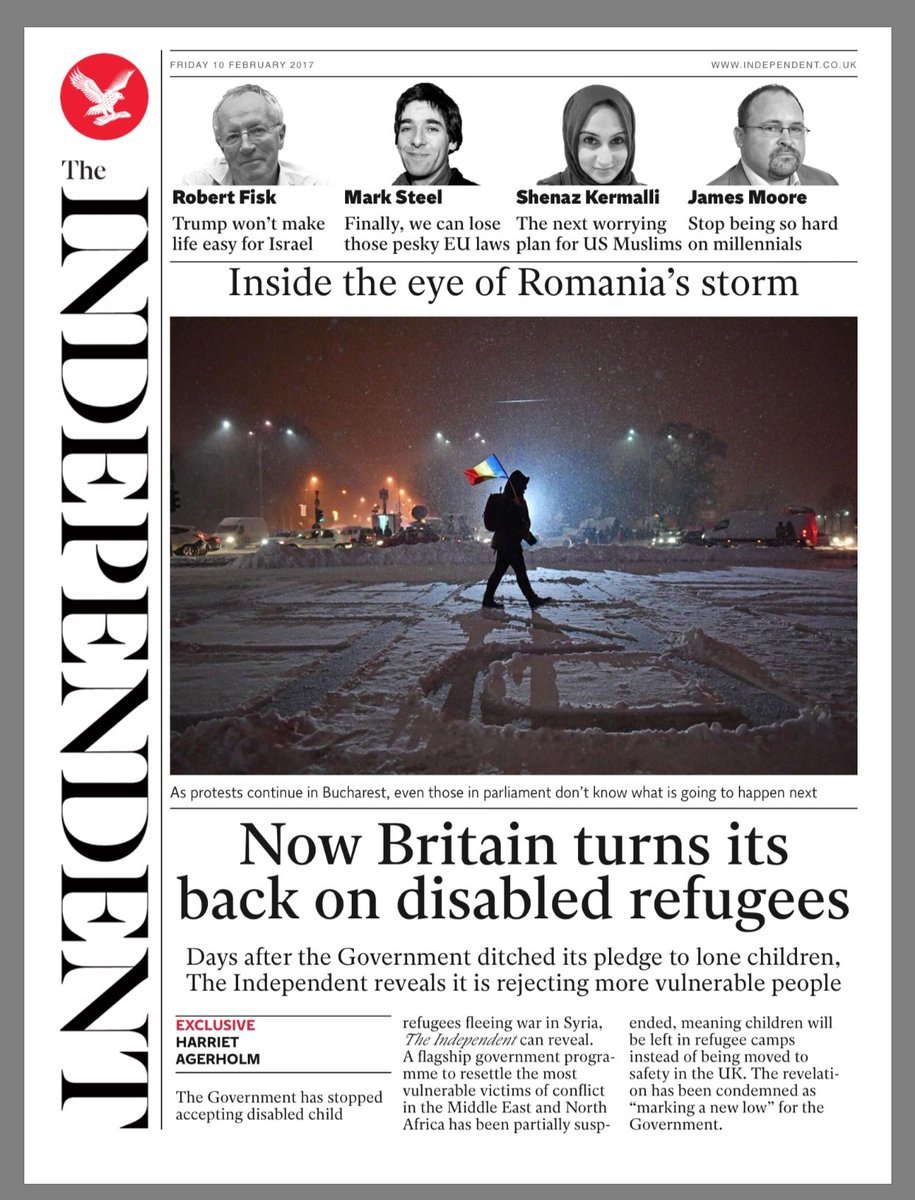 Front-page story in the Independent about anti-government protests in Romania