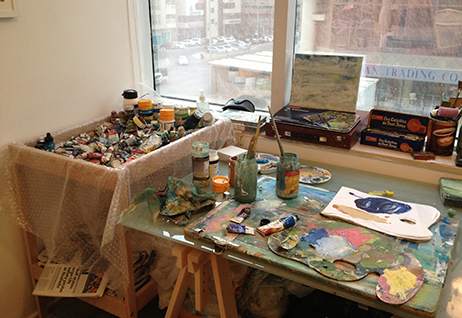 Andrew Field's studio in Abu Dhabi stocked with his art materials of choice