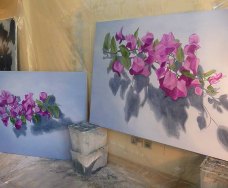 Artworks in progress in Kathryn Ryan's studio in Dubai