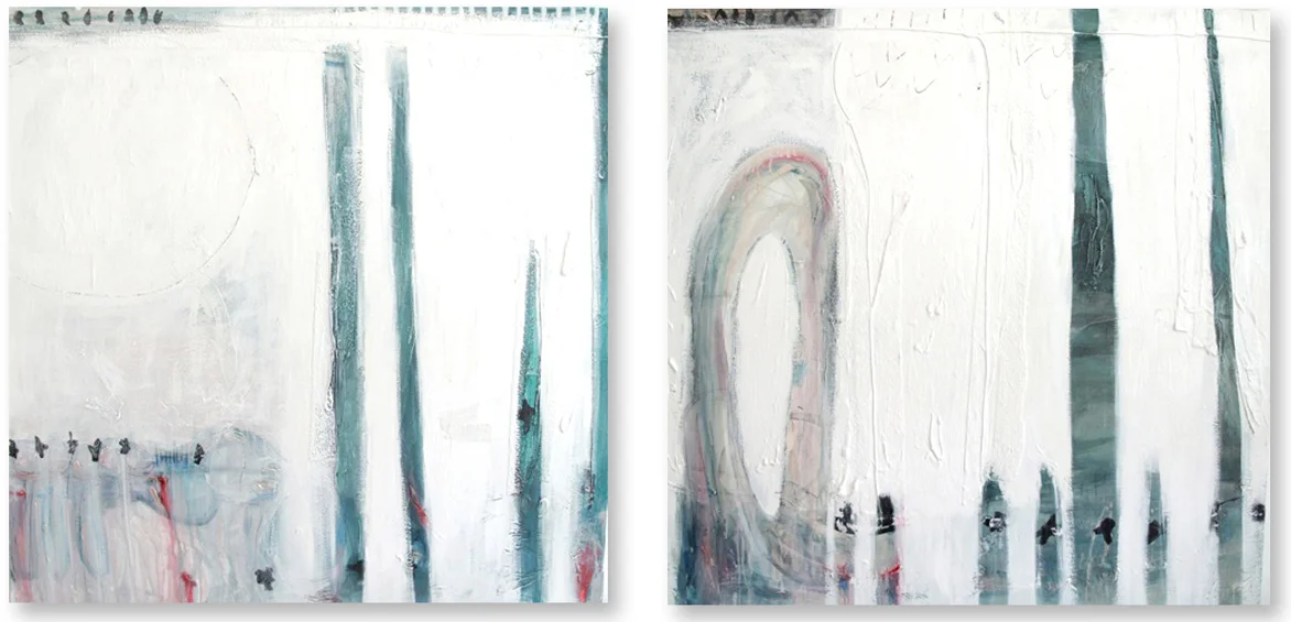 The Pier Dubai. Acrylic oil wax mixed media on canvas. 107 x 100 cm, Diptych. Courtesy of the artist.