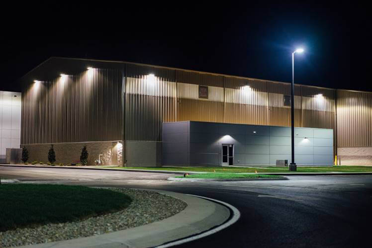 Night time photo of Smyrna Airport hangar complex