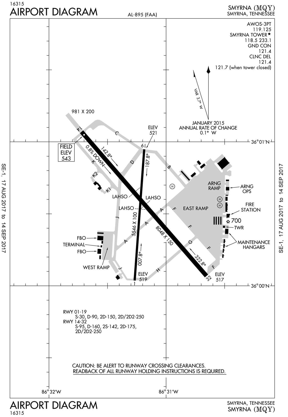 Airport diagram of the Smyrna / Rutherford County Airport Authority