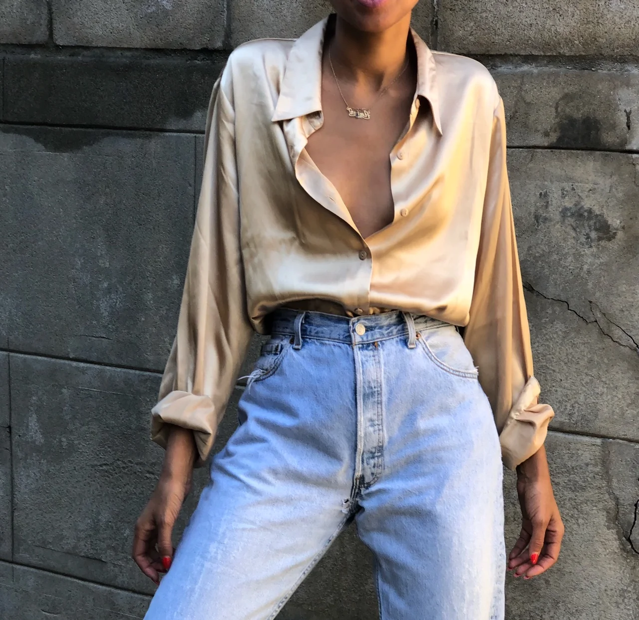 satin button blouse