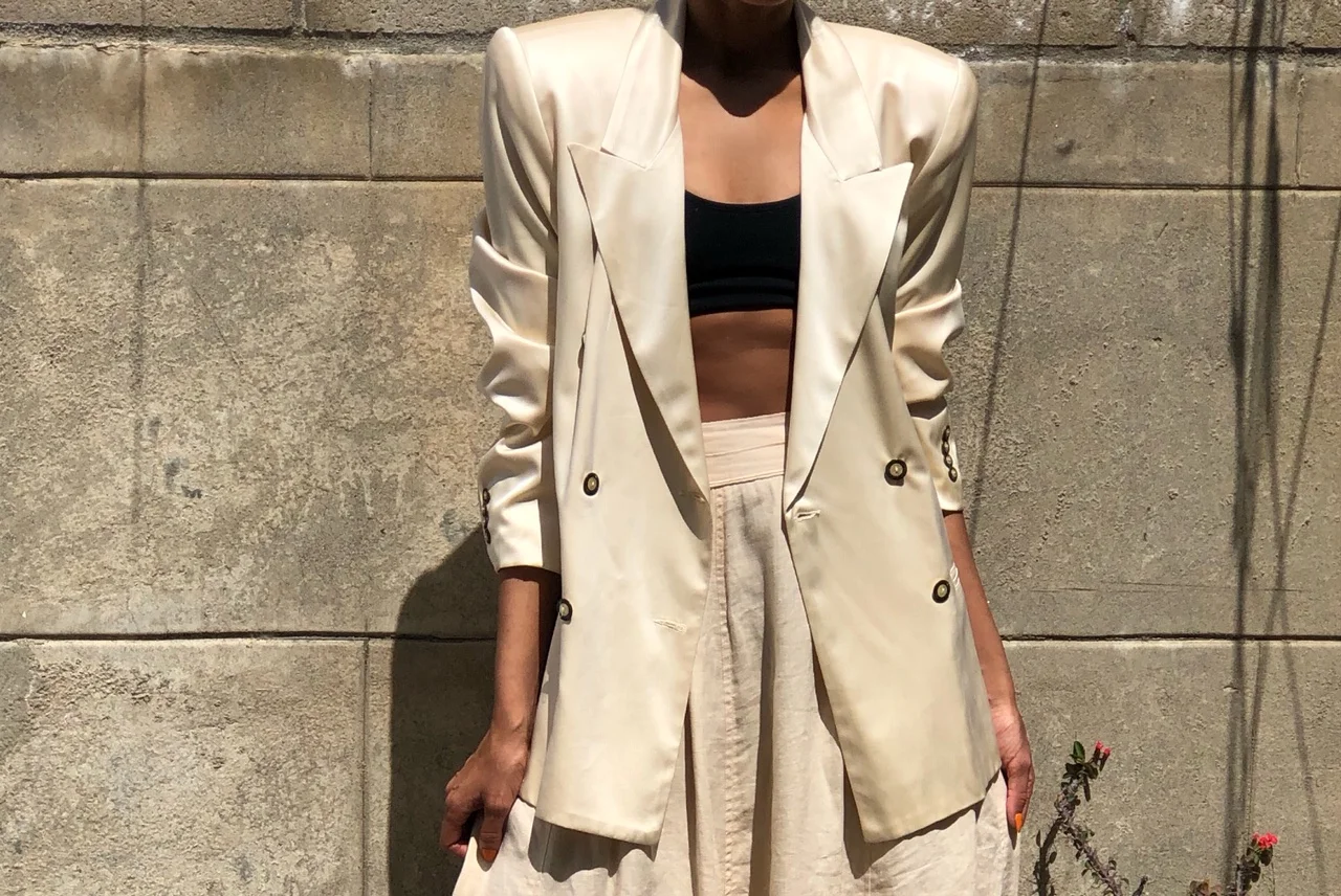 cream silk blazer