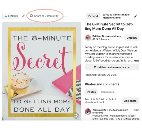 Pinterest pin screenshot - how to share a pin to Pinterest community
