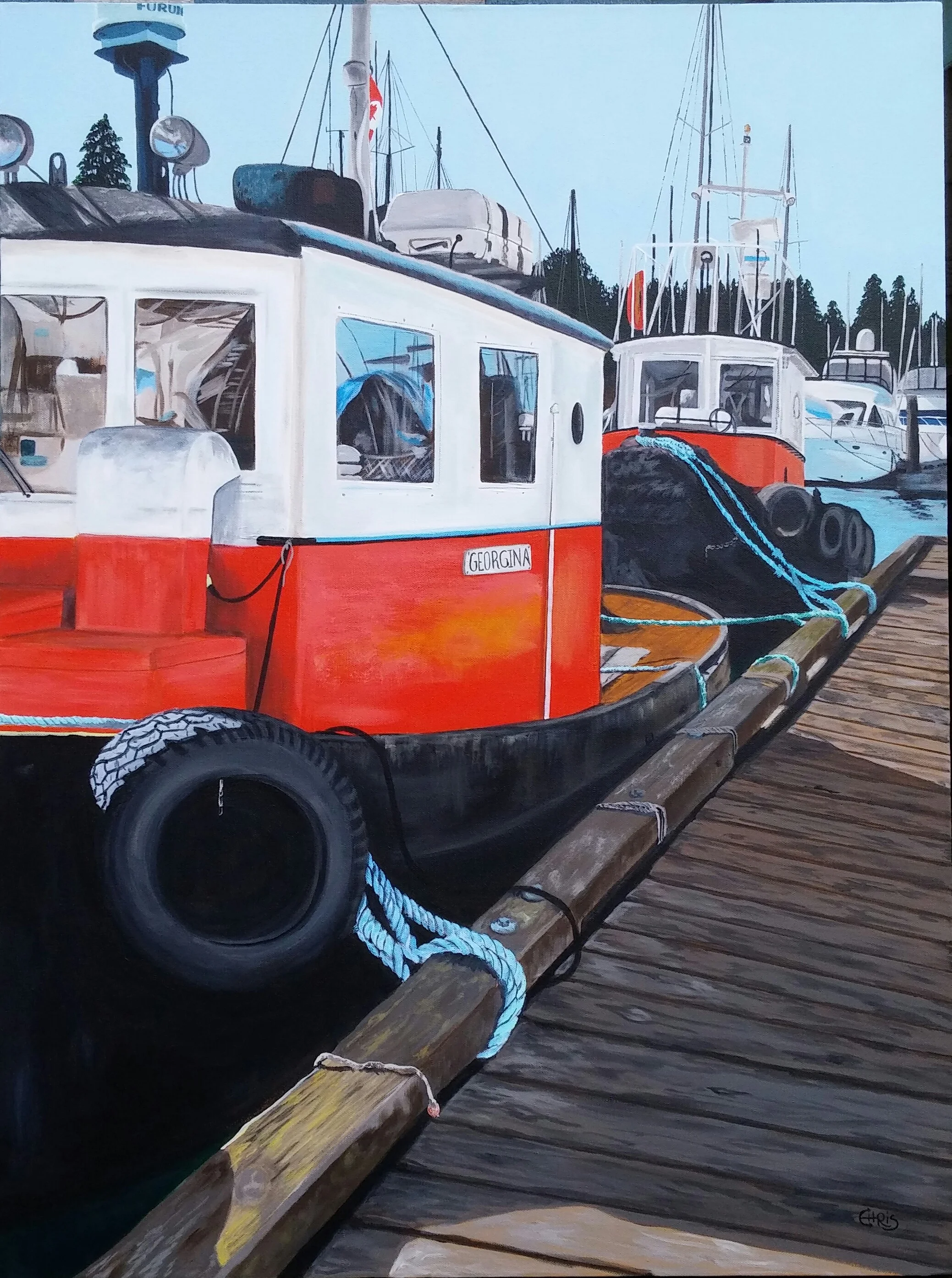 Two Red Tugs, 30x40 Acrylic on Canvas, SOLD