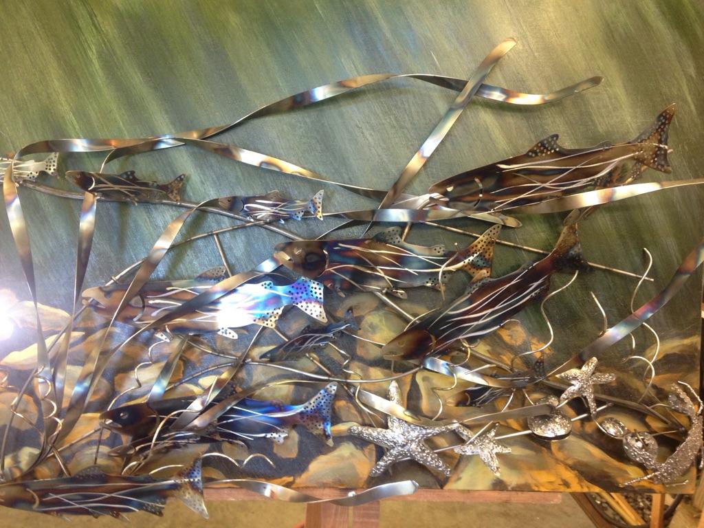 Salmon Run, 40x30 Acrylic & Steel on Wood Panel, SOLD