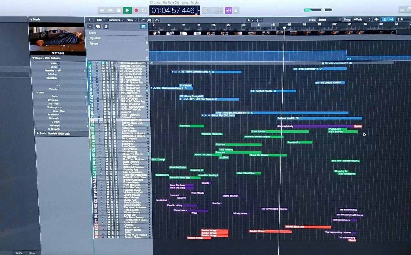 A screenshot of Christian’s individually recorded instrument tracks.