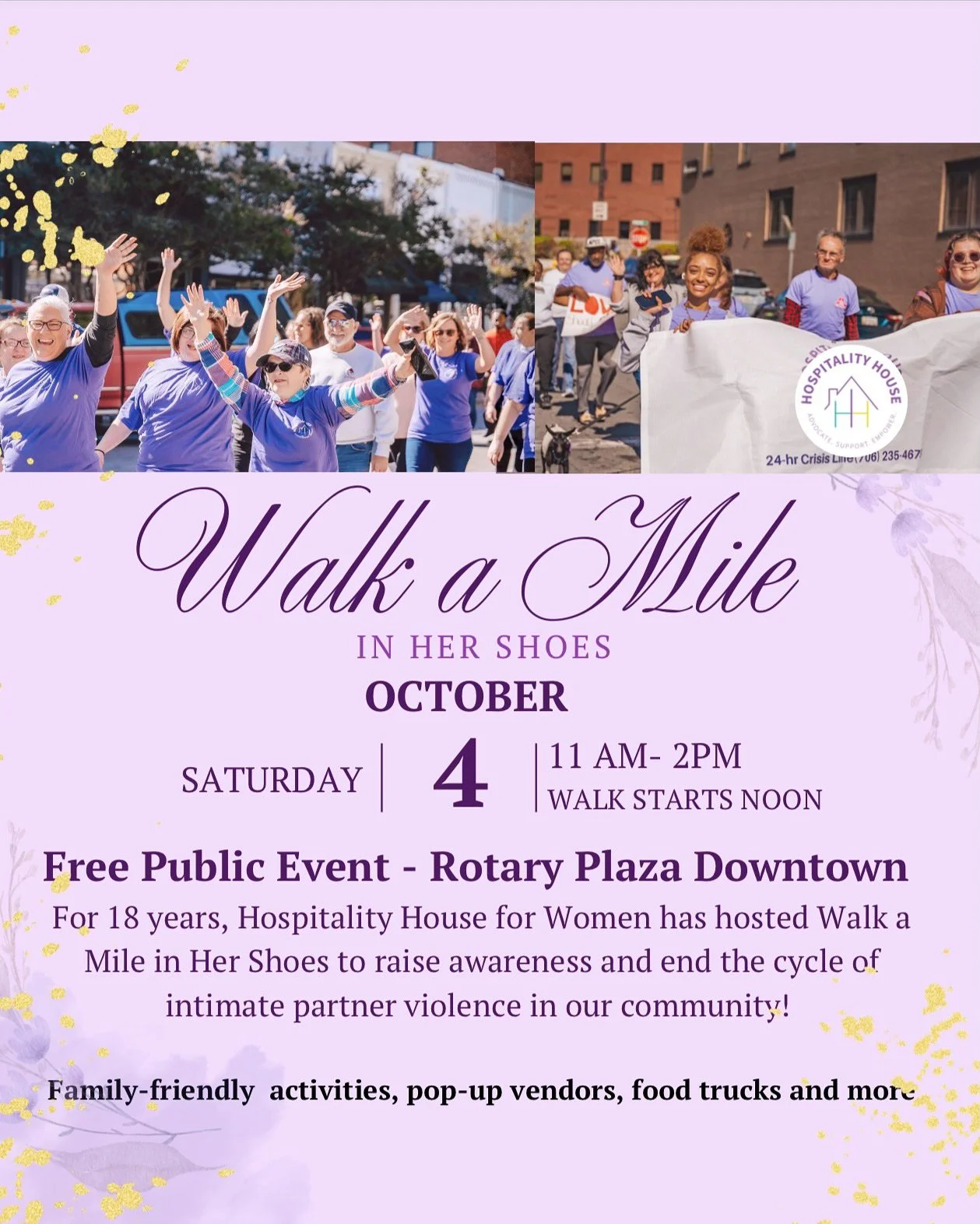Walk a Mile 2025-It&rsquo;s today! We&rsquo;re excited to gather together as a community to raise awareness and support for domestic violence survivors right here in Rome and Floyd County. Register at givebutter.com/2025walkamile and  email cgroce@hh