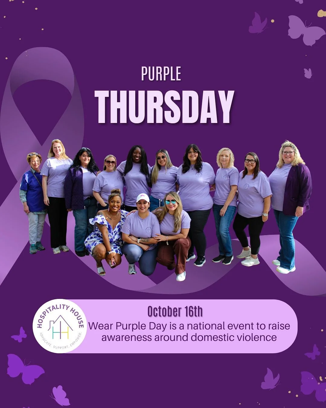 💜 Purple Thursday | Jueves Morado (P&uacute;rpura)💜

Today, we wear purple to shine a light on hope, strength, and unity. Together, we can end domestic violence. 

💟We wear purple today.

Join @hospitalityhouseforwomen this October 16 by wearing p