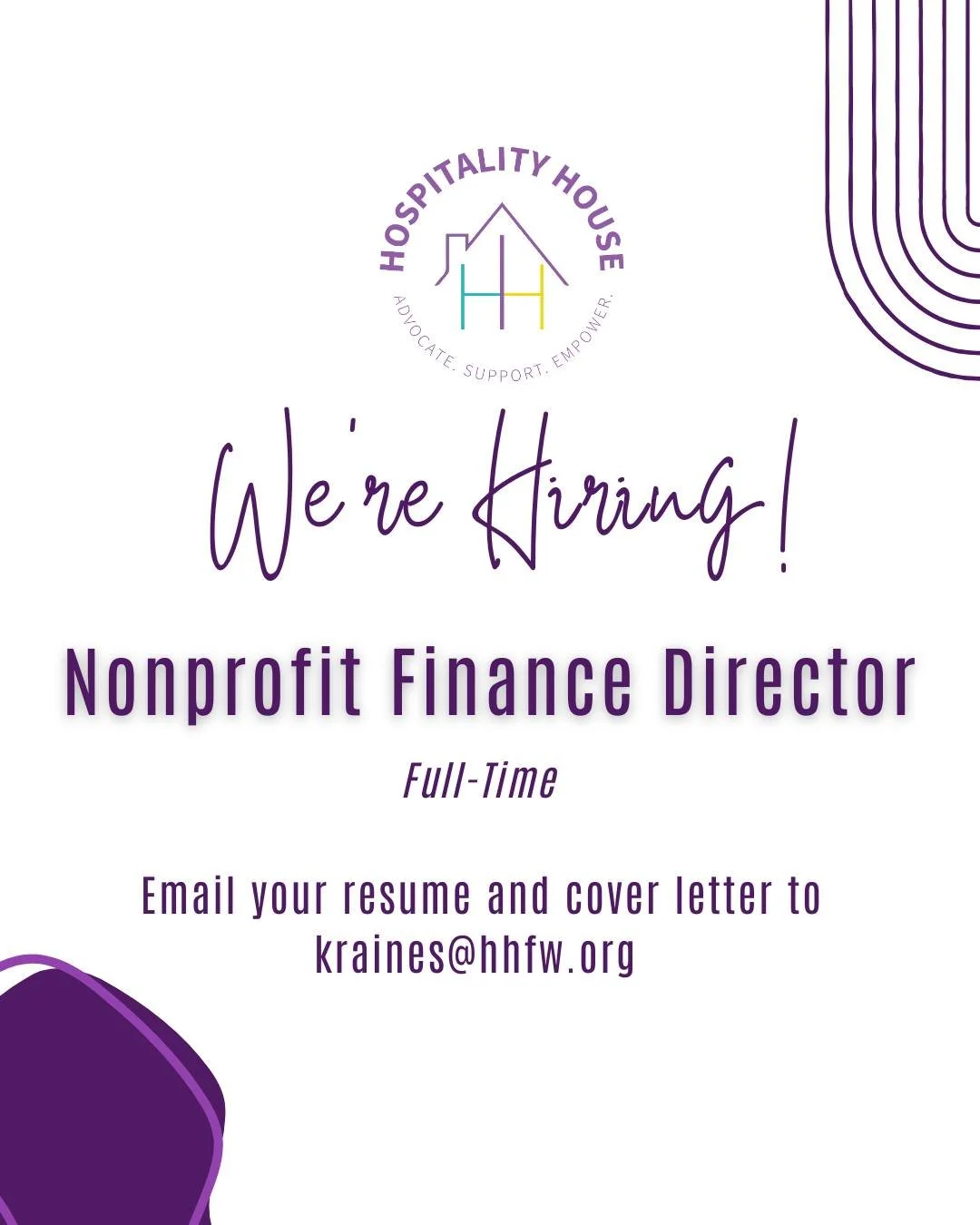 Have you heard? We're hiring for a Finance Director at Hospitality House for Women! Come join us in our work to advocate, support, and empower domestic violence survivors and their families.

For more information of job description, visit the Rome Fl