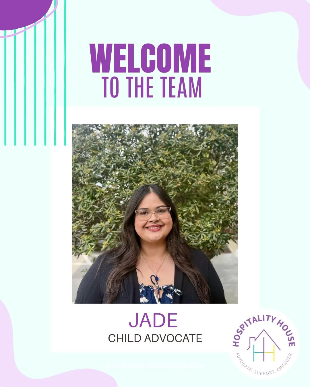 Welcome Jade, our Child Advocate!

Jade is passionate about supporting children and their caregivers, especially during times of transition after experiencing domestic violence. She initially joined Hospitality House as a Resident Advocate, and then 