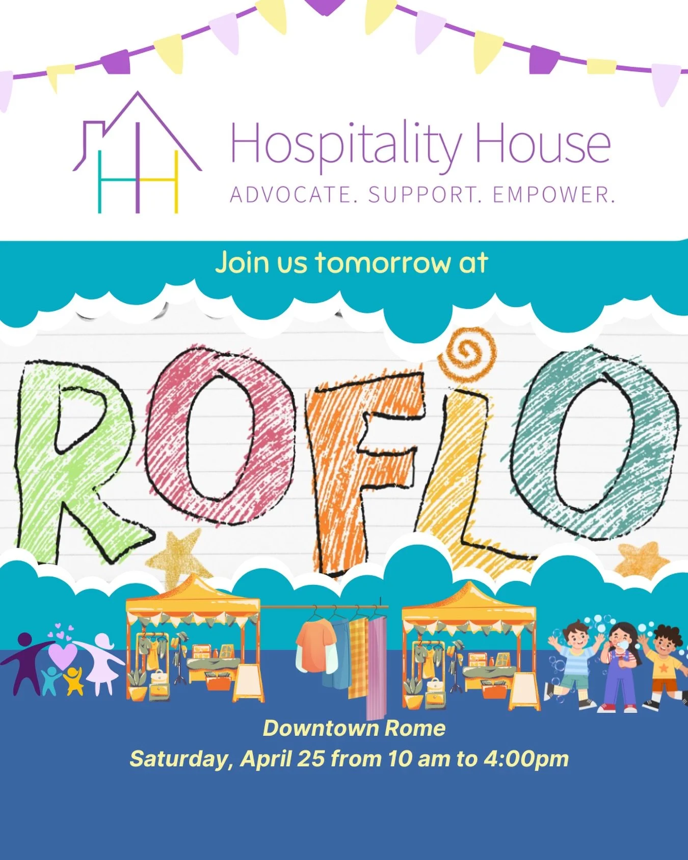 Guess what?! Hospitality House will be bringing thrift store items tomorrow! 🎉

Join us at RoFlo Fest in Downtown Rome for a day full of fun, community, and amazing finds 💜

🌿Learn about our services
✨ Clothing, bags, shoes, jewelry &amp; more
♻️ 