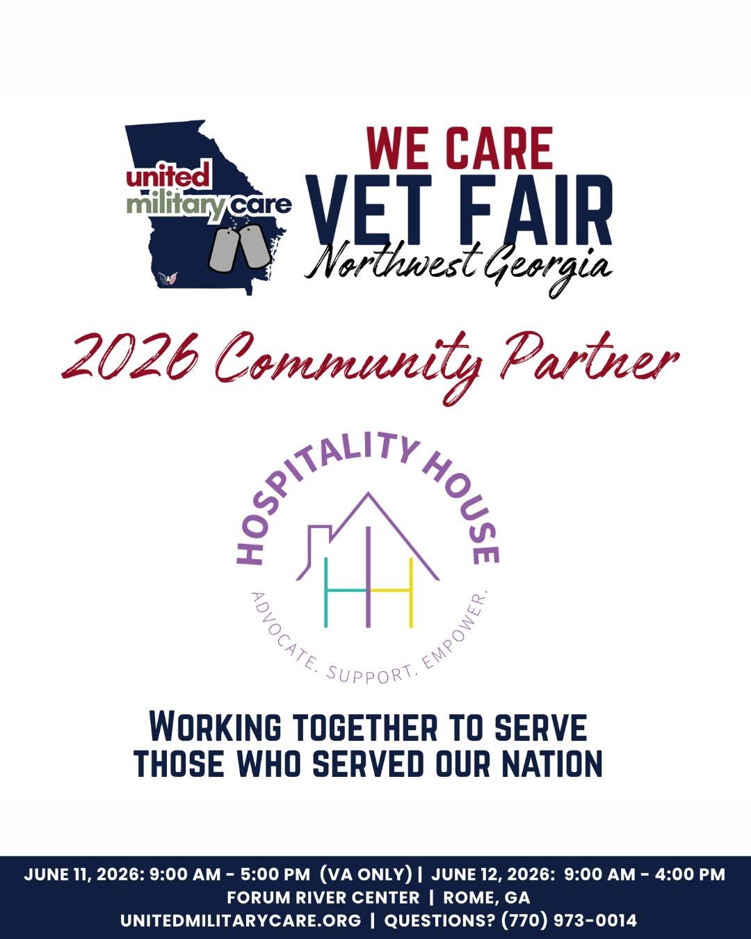 🇺🇸 Join us at the We CARE Vet Fair! 🇺🇸
Hospitality House will be there with resources, support, and information for domestic survivors and families. It is an honor to serve those who have served us.

Did you know?
&bull; 1 in 4 women and 1 in 9 m