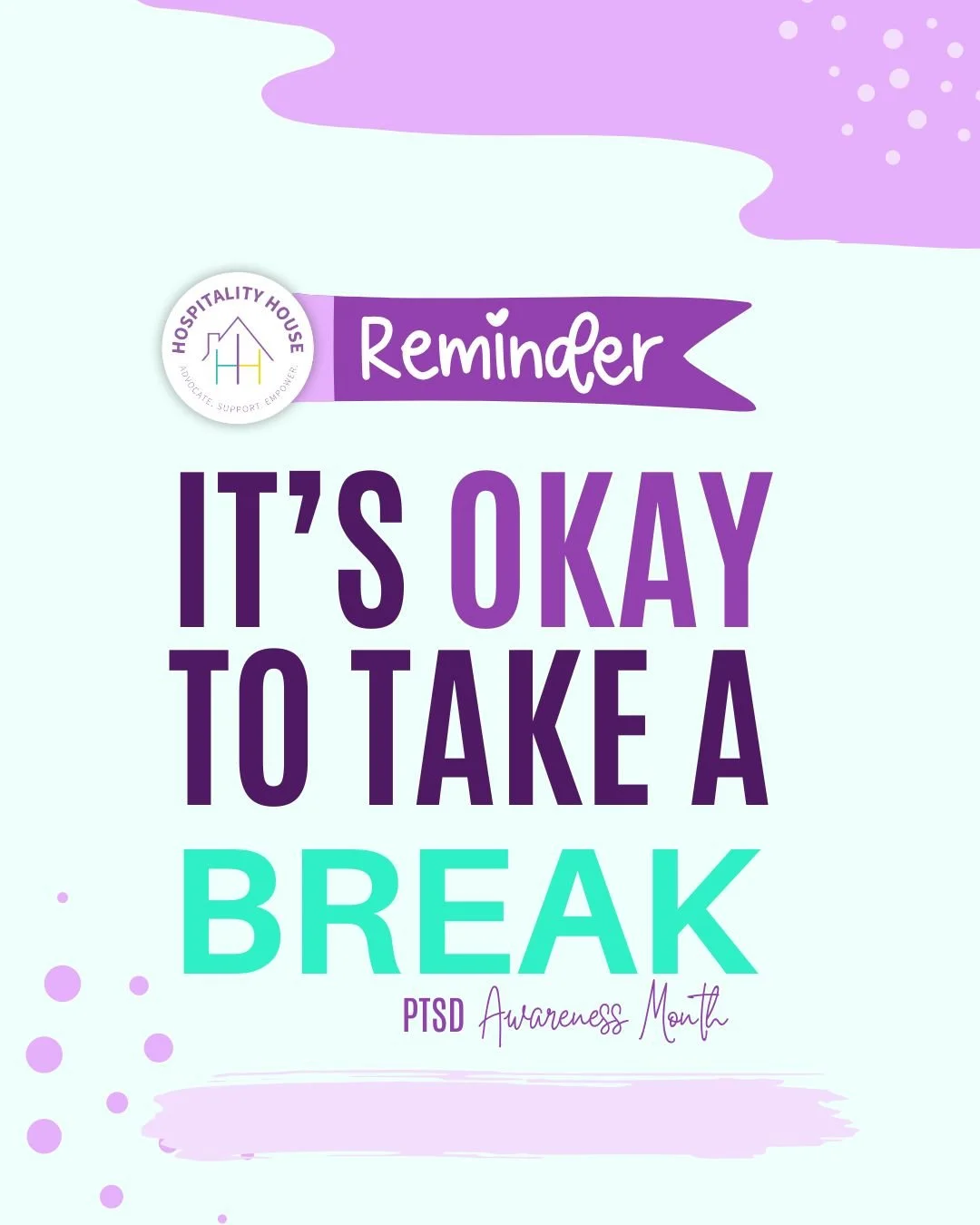 When was the last time you gave yourself permission to rest without feeling guilty?

June is PTSD Awareness Month. Research shows that between 31% and 84.4% of domestic violence survivors may develop PTSD. Trauma can affect how we think, feel, connec