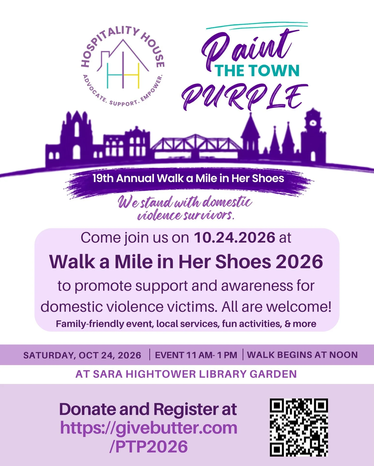 Join us for Walk a Mile in Her Shoes 2026! We&rsquo;re excited to gather together as a community to raise awareness and support for domestic violence survivors right here in Rome and Floyd County. Register at https://givebutter.com/PTP2026, scan the 
