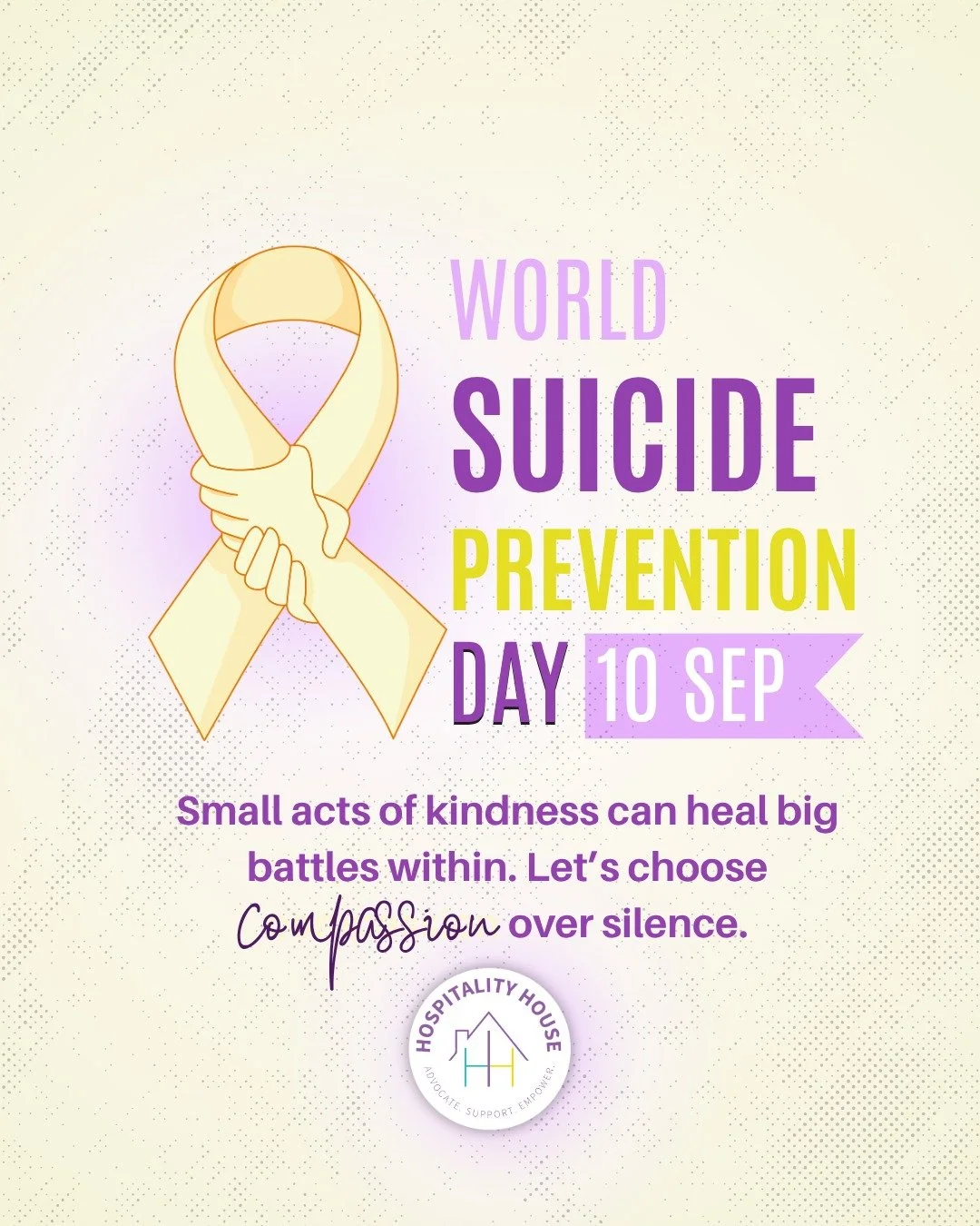 This Suicide Prevention Day, choose compassion.
For survivors of domestic violence, the weight of fear, isolation, and trauma can feel overwhelming. A compassionate word, a listening ear, and knowing someone cares can make a difference.

Let&rsquo;s 