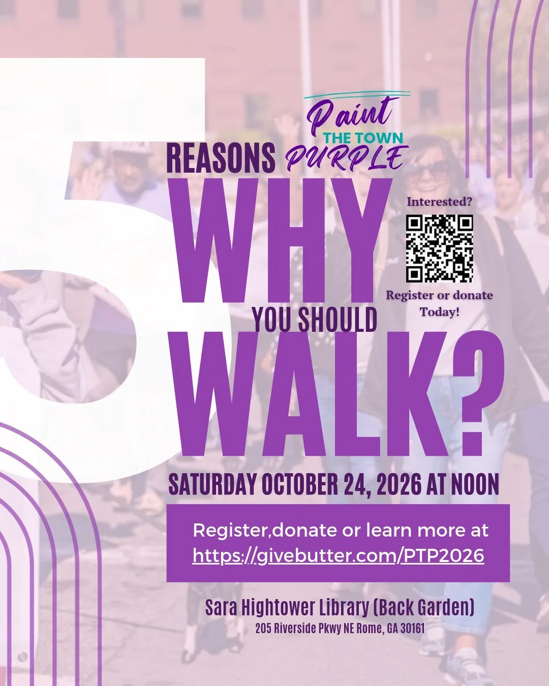 ROME, LET&rsquo;S PAINT THE TOWN PURPLE TOGETHER! 
October starts tomorrow, and we&rsquo;re kicking things off by sharing 5 reasons why you should walk with us! Every step helps raise awareness, support survivors, and strengthen our mission.

Walk a 