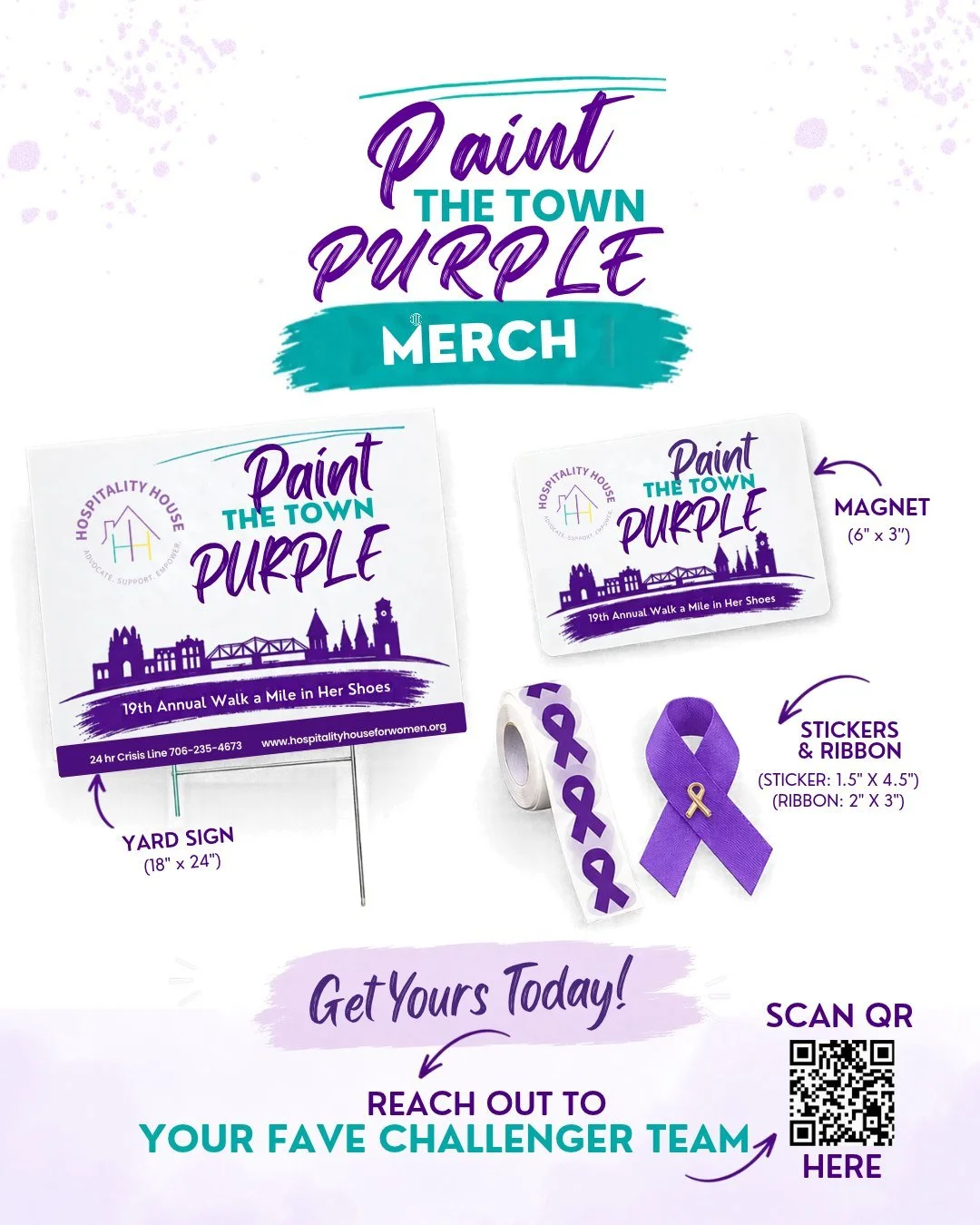 💜ONLY 9 DAYS LEFT TO SUPPORT YOUR FAVORITE CHALLENGER TEAM! 
Want to Paint the Town Purple with us? Get your merch today! 

👉 Reach out directly to your favorite Challenger Team to get your Paint the Town Purple merchandise and show your support!


