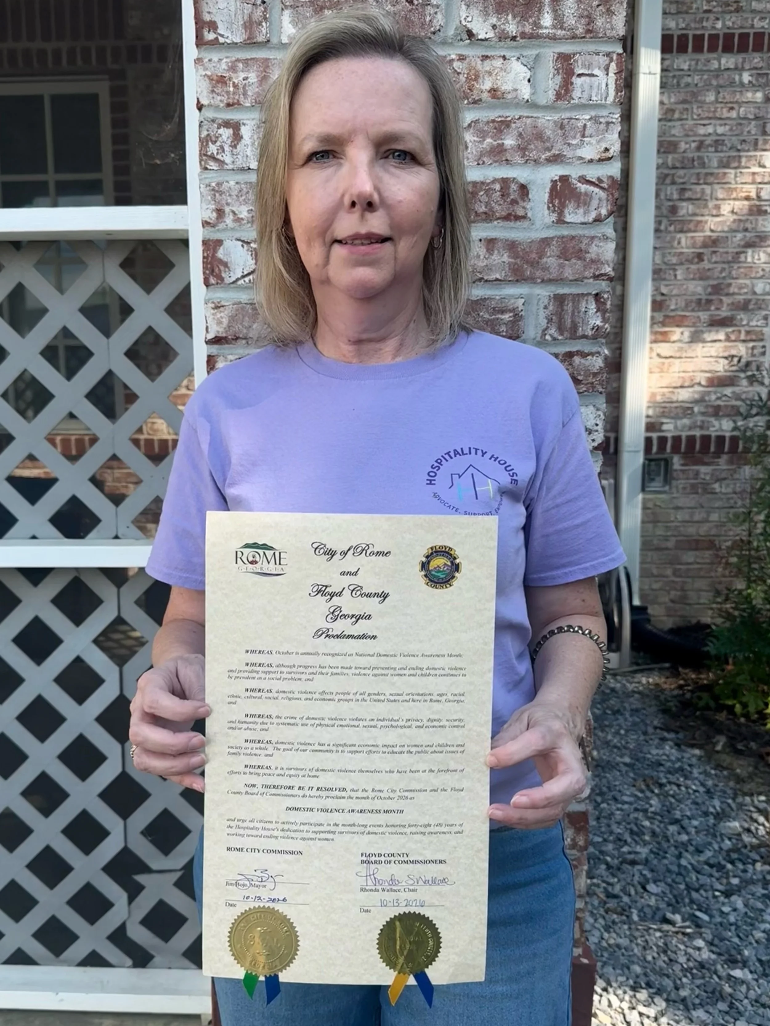 This Tuesday, the Floyd County Board of Commissioners recognized Domestic Violence Awareness Month with a proclamation supporting survivors. Thank you, Floyd County, for standing with Hospitality House for Women and helping raise awareness in our com