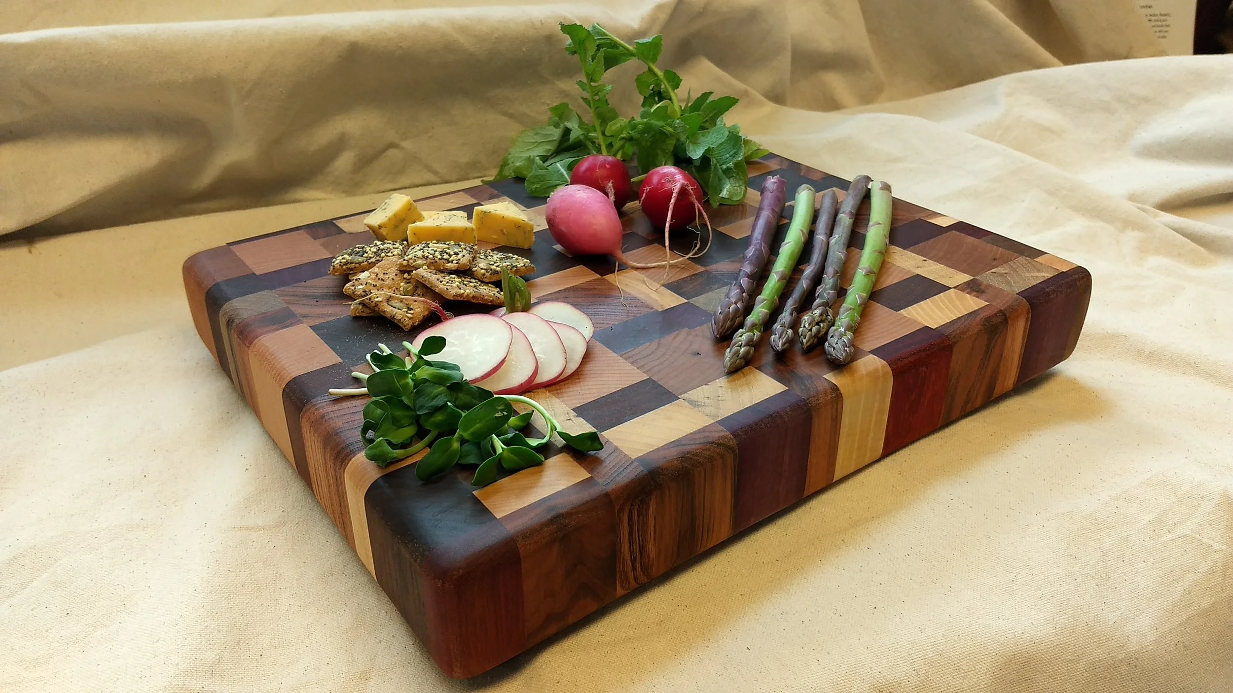 Butcher Block with Foods From Prairieland Market