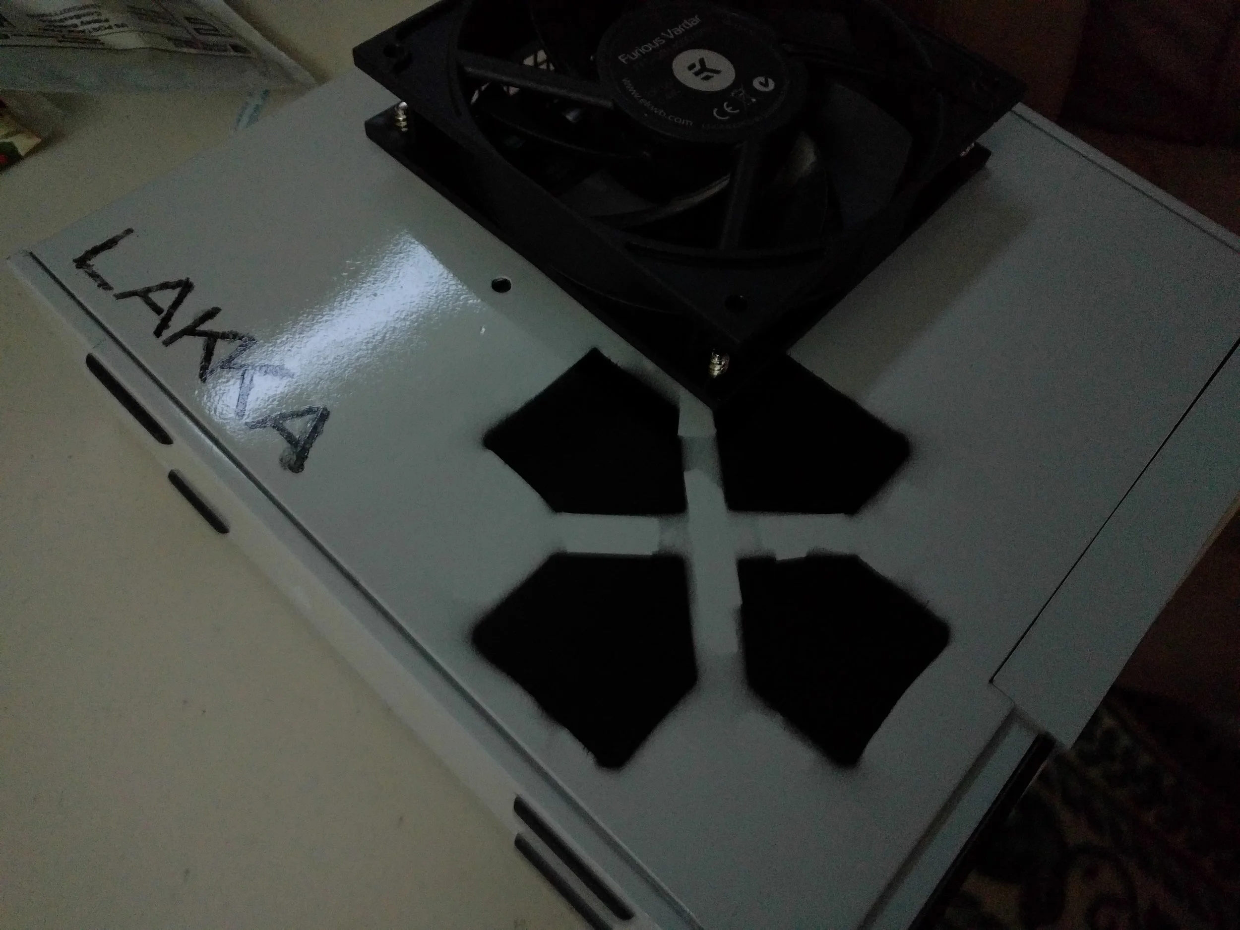 The lakka box after the fan was mounted externally and paint job applied