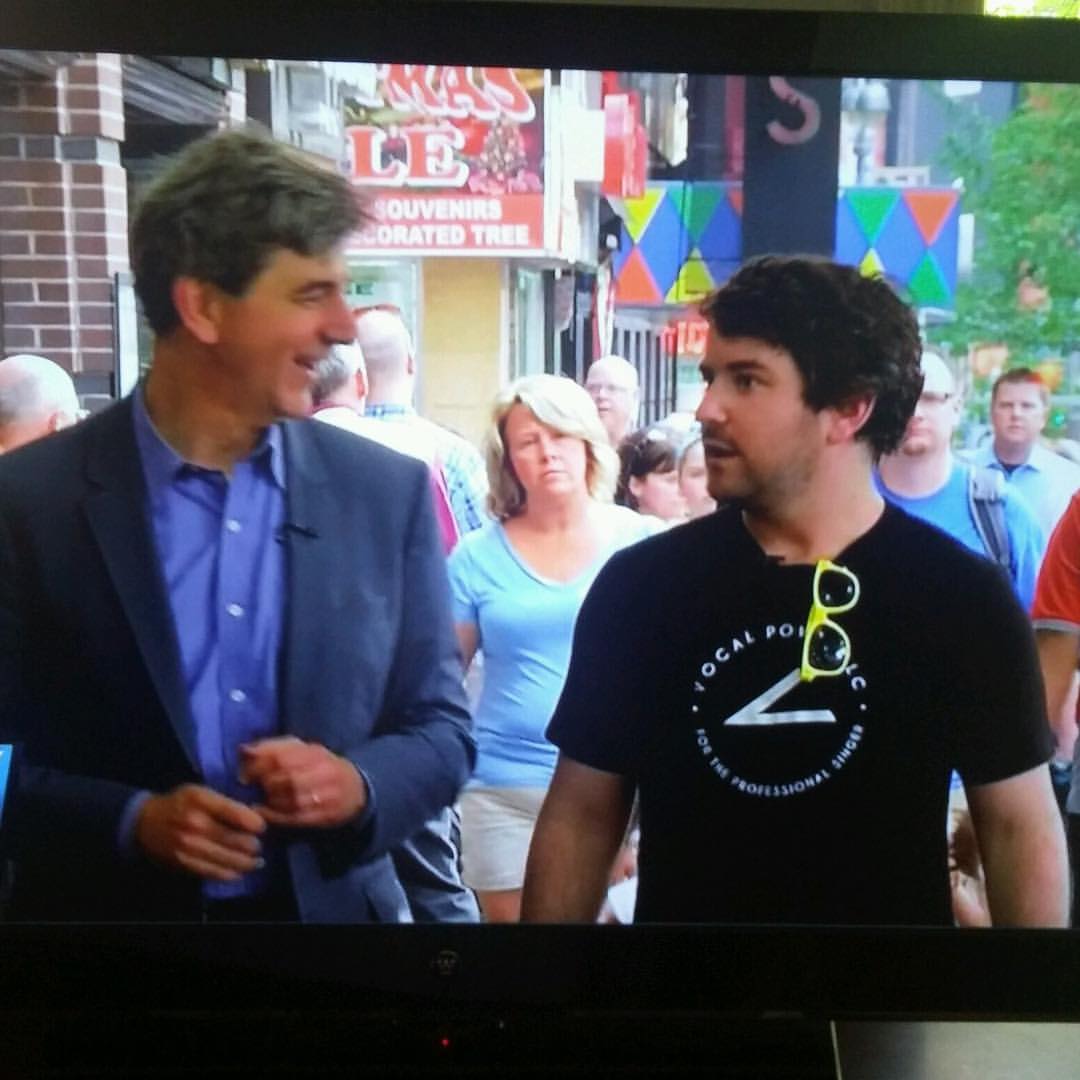   On NY1, student and 2016 Tony Nominee the great @abrightmonster sporting his VOCAL POWER LLC shirt for his TV interview at Cronut!  