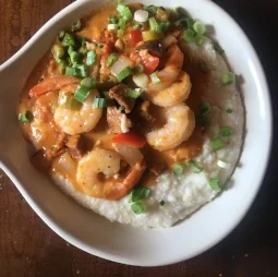 The final product: shrimp and grits!