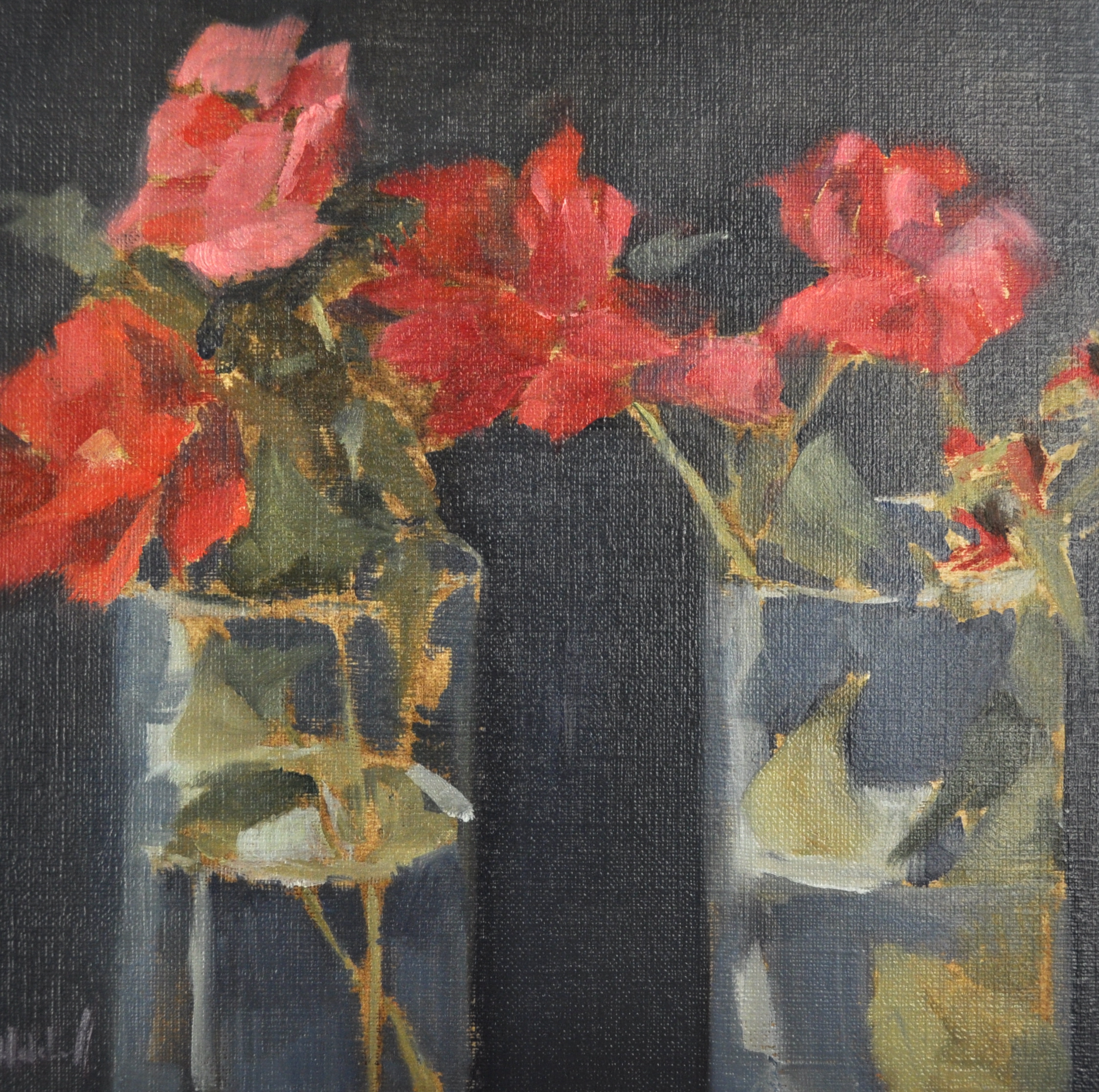 Glass and Rose, Oil on Linen, 8 x 8, sold